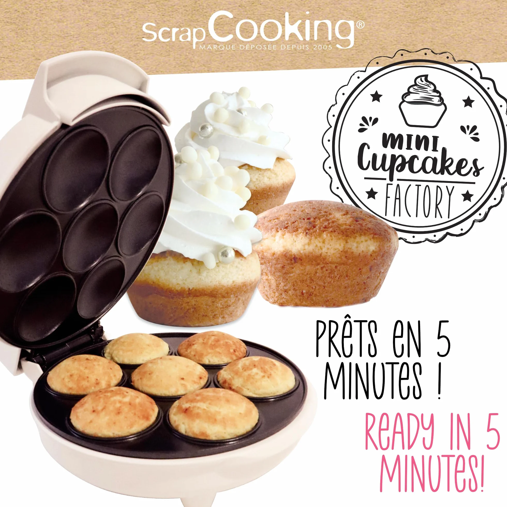 ScrapCooking - Macchina per Cupcakes & Muffins - Mini Cupcakes Factory - Dispositivo per creare i suoi muffin in in 5 minuti - Regalo Pasticceria Cucina - Ricetta Inclusa - 3892, Bianco