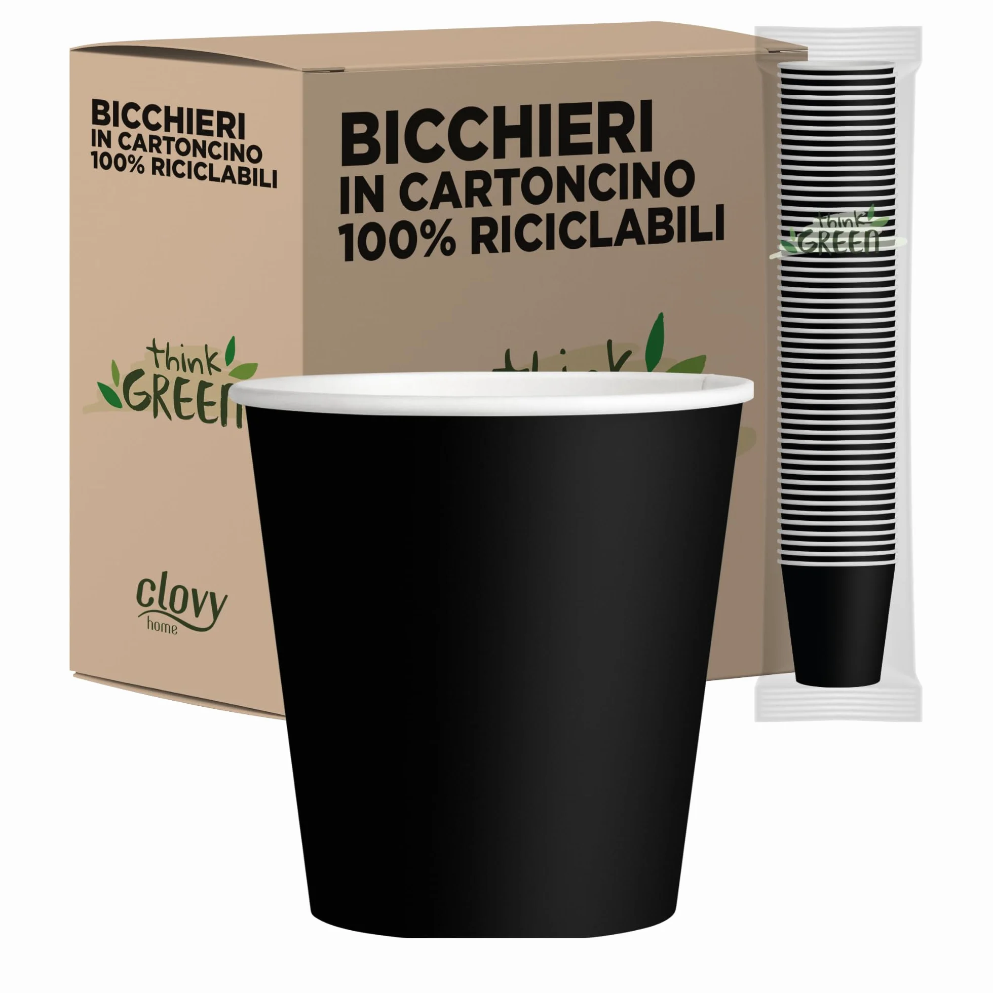 Cubex Professional 500 Bicchieri in Carta da 75 ML Neri, Riciclabili per Caffè e Bevande