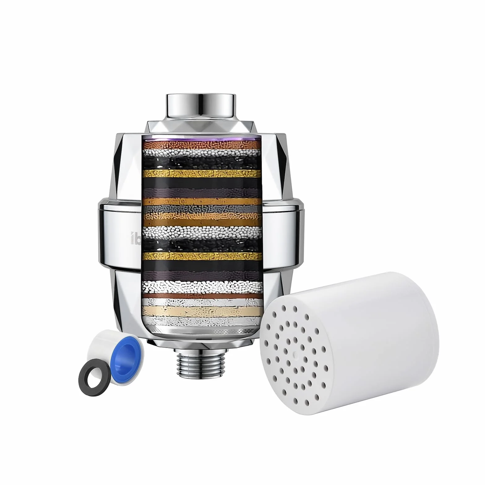 Ibergrif M91010 Filtro doccia per acqua dura, con cartuccia sostituibile per rimuovere cloro e metalli pesanti