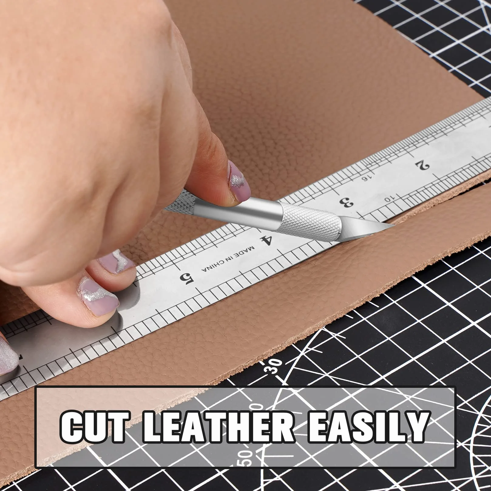 1 Pz Coltello Artigianale Coltello Hobby Coltello Exacto con 11 Pz Kit Lame in Acciaio Inossidabile, 1 Pz Acciaio 15 CM Righello per Arte, Scrapbooking, Stencil