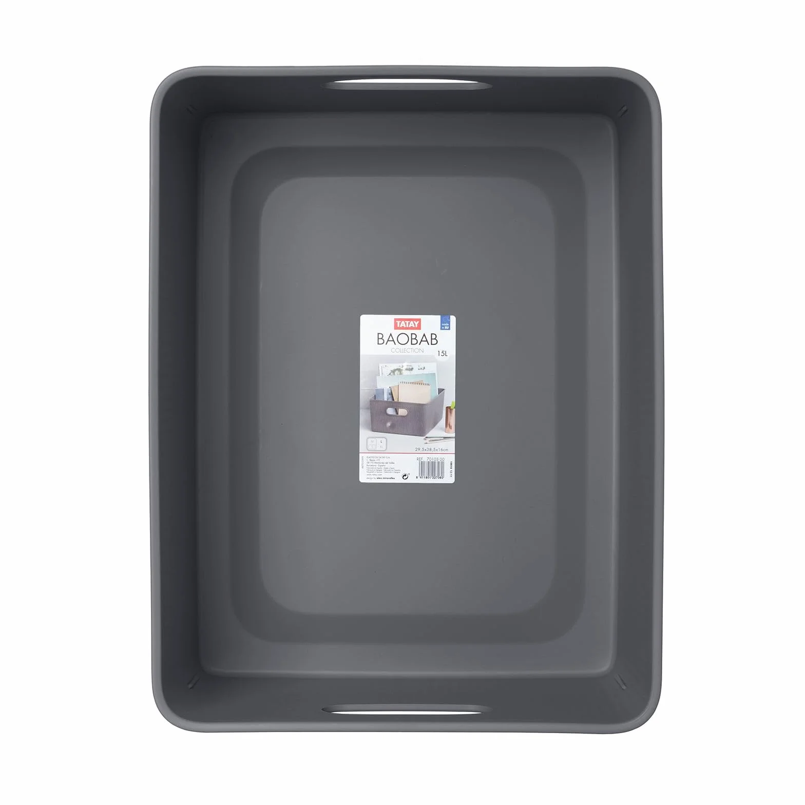 TATAY Cestino Portaoggetti Plastica 15 L Baobab Scatola Organizzatrice Manici Integrati Grigio