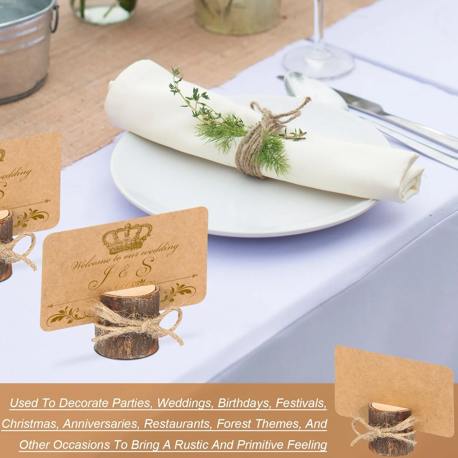 DELAESI 30 Pezzi Segnaposto in Legno Rustico Segnaposto da Tavolo in Legno Segnaposto con 30 Carte e 10m Corda Iuta Segnaposto Matrimonio Carta Titolari Portafoto per Matrimoni Ristoranti Banchetti