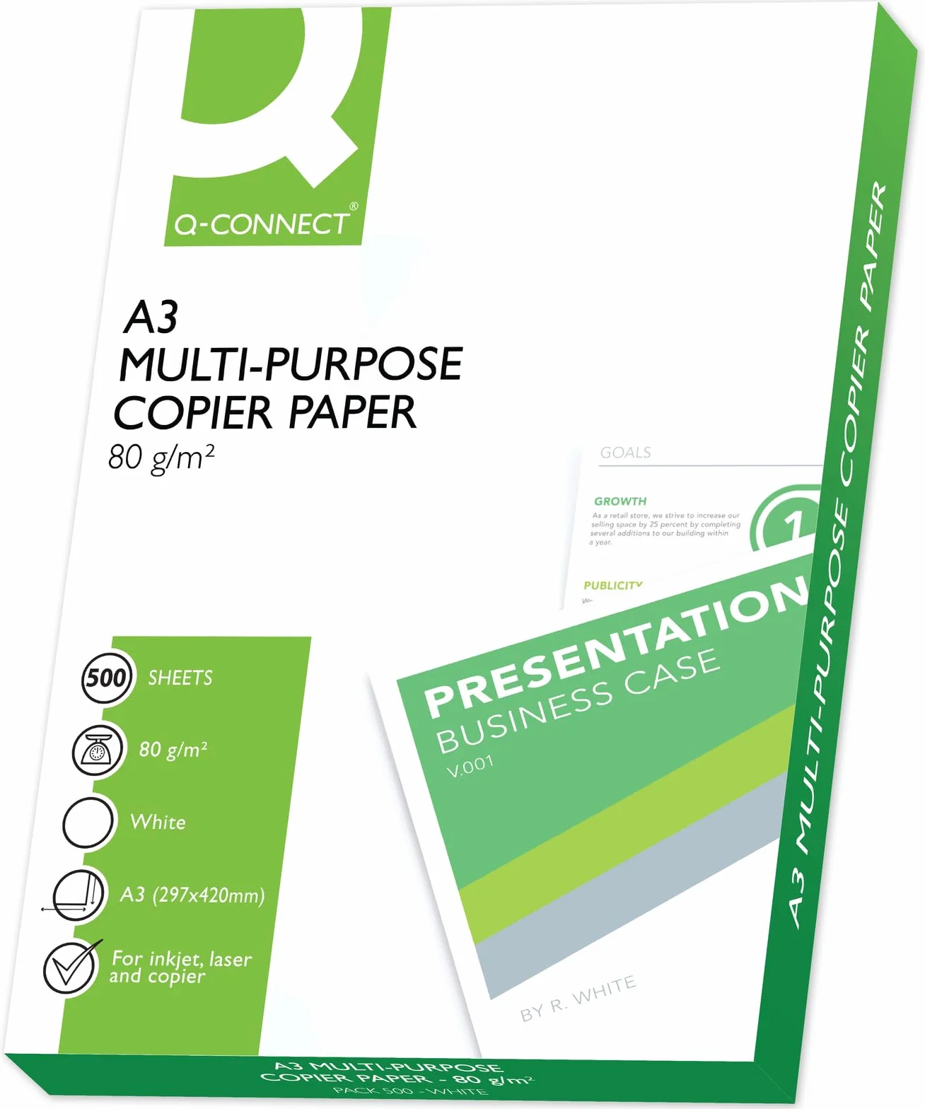 Carta per fotocopie e stampanti Q-CONNECT KF01089 / DIN A3, 80 g/m² / 1 x 500 fogli/Classe di qualità B/Carta universale/per casa, ufficio e home office/Carta multifunzionale