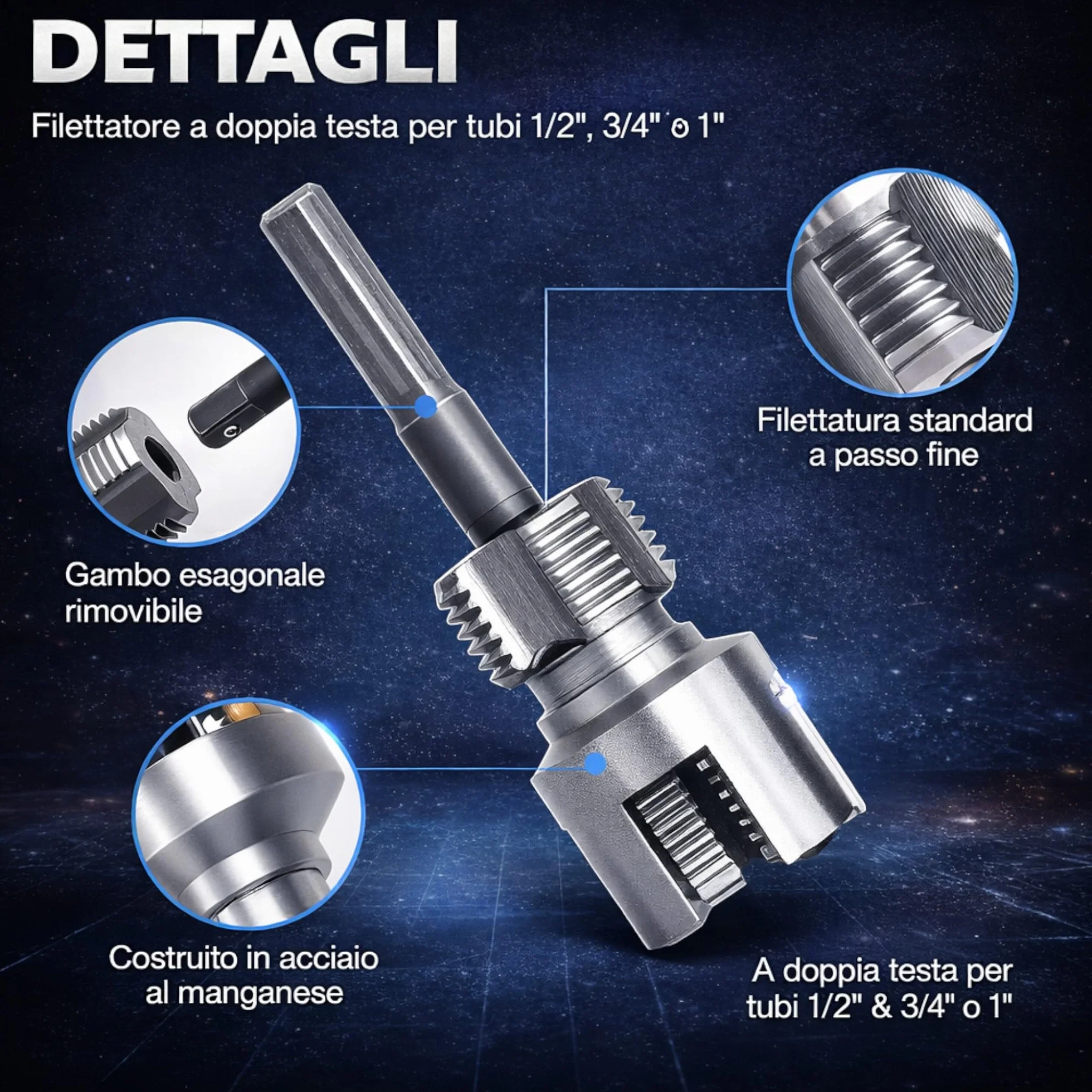 Topolenashop 2 Pezzi Filettatore PPR per Tubi Idraulici 1/2 e 3/4 Pollice – Attrezzo in Metallo per Filettatura Interna ed Esterna, Utilizzabile a Mano o con Trapano Elettrico 82289