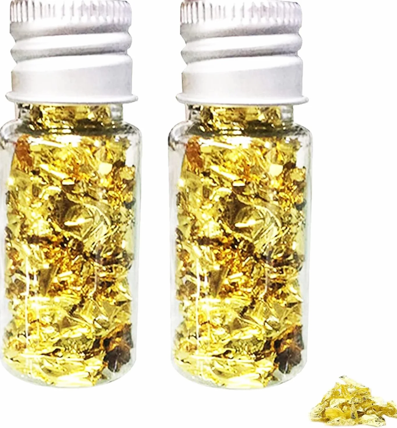 SovZovy 2 Bottiglie Schegge di Foglia d'Oro - Decorazione Multifunzionale per Torte e Cucina, Carta Stagnola Decorativa
