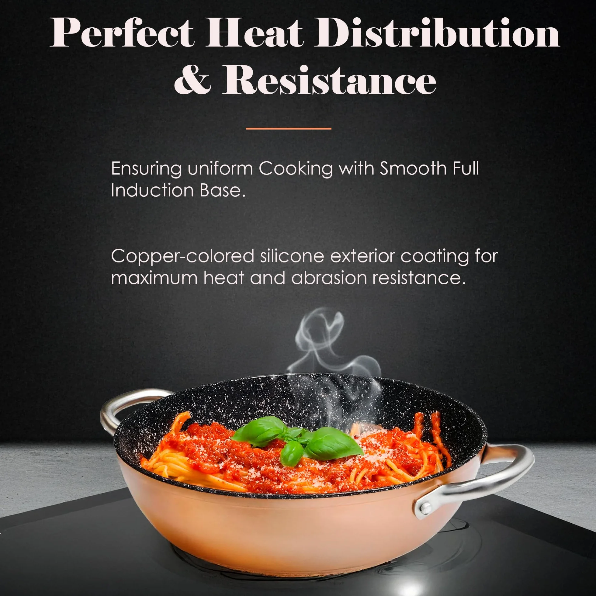 WECOOK! Casseruola Bassa Induzione 24cm Antiaderente Ecologico Alluminio Forgiato 2,8mm Rame Acciaio Inox