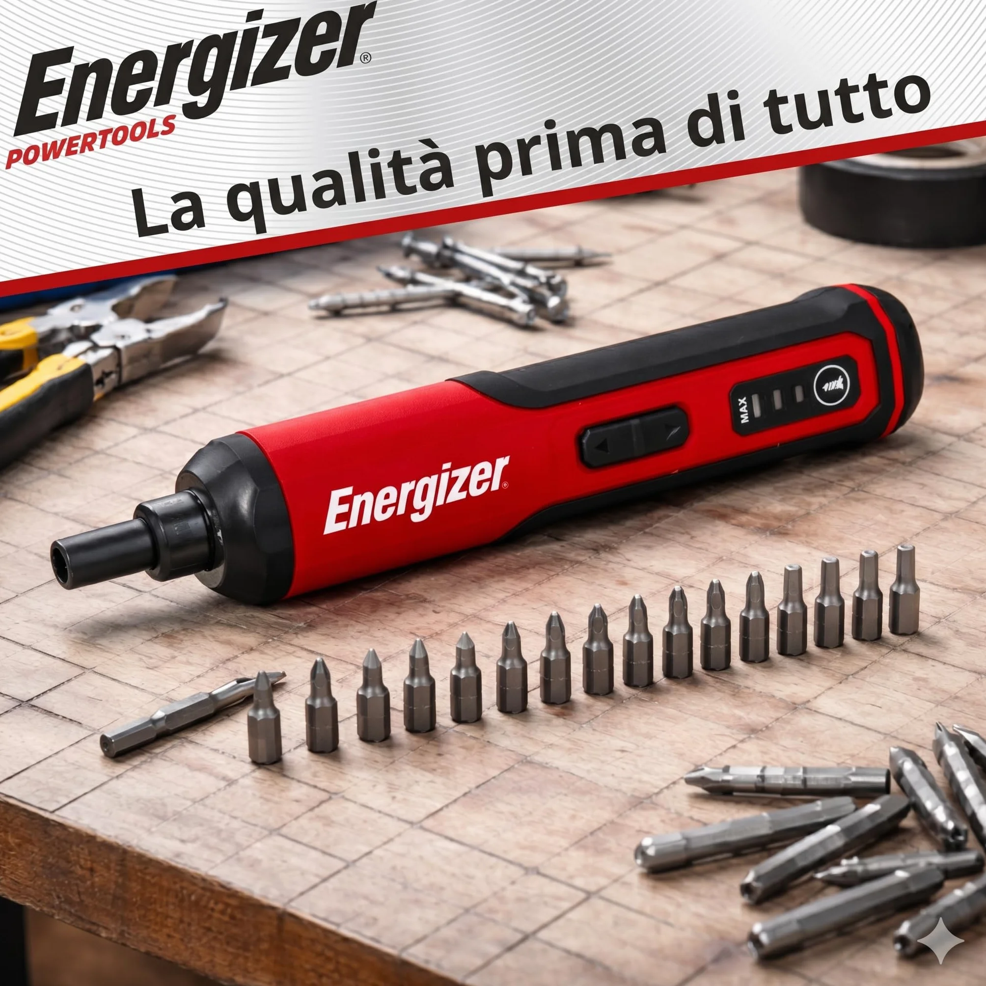 Energizer - Cacciavite elettrico da 3,6 V – Batteria ricaricabile da 1500 mAh cavo USB-C (Incluso)- 26 punte di avvitamento incluse - 3 NM - Ideale per montaggio, smontaggio e piccoli lavori