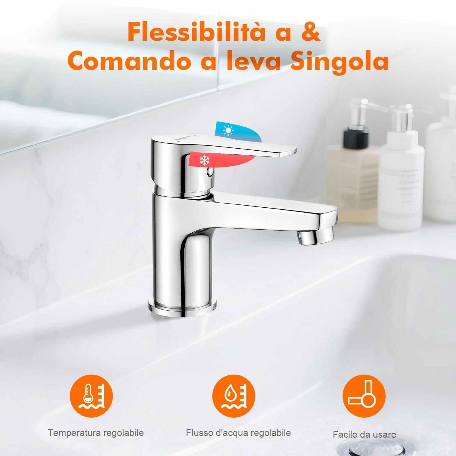 Ibergrif Rubinetto Monocomando per Lavabo da Bagno, Design Compatto e Moderno, Miscelatore a Risparmio Idrico in Ottone Cromato, Facile Installazione, Modello M11057