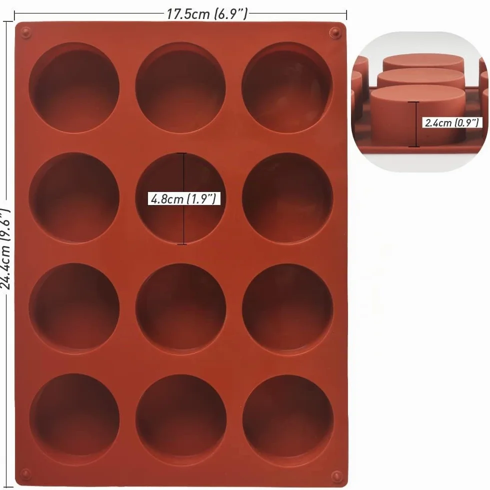 Newk Stampo cilindrico in silicone, 2 confezioni da 12 stampi cilindrici rotondi per torte pop, stampo per sapone, stampo per biscotti al cioccolato, bomba da bagno, cheesecake