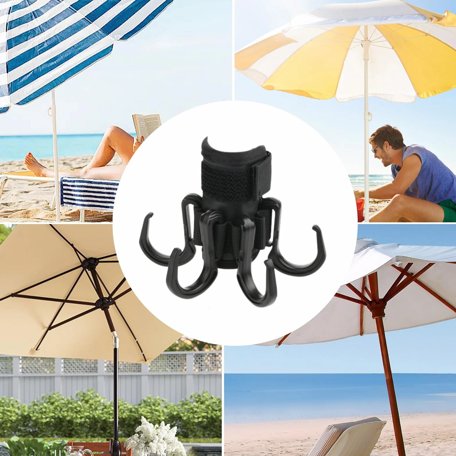 Gancio per ombrellone da spiaggia, 6 denti, in plastica, per appendere asciugamani, cappelli, vestiti, fotocamera, occhiali da sole, borse, adatto per spiaggia, gite in campeggio
