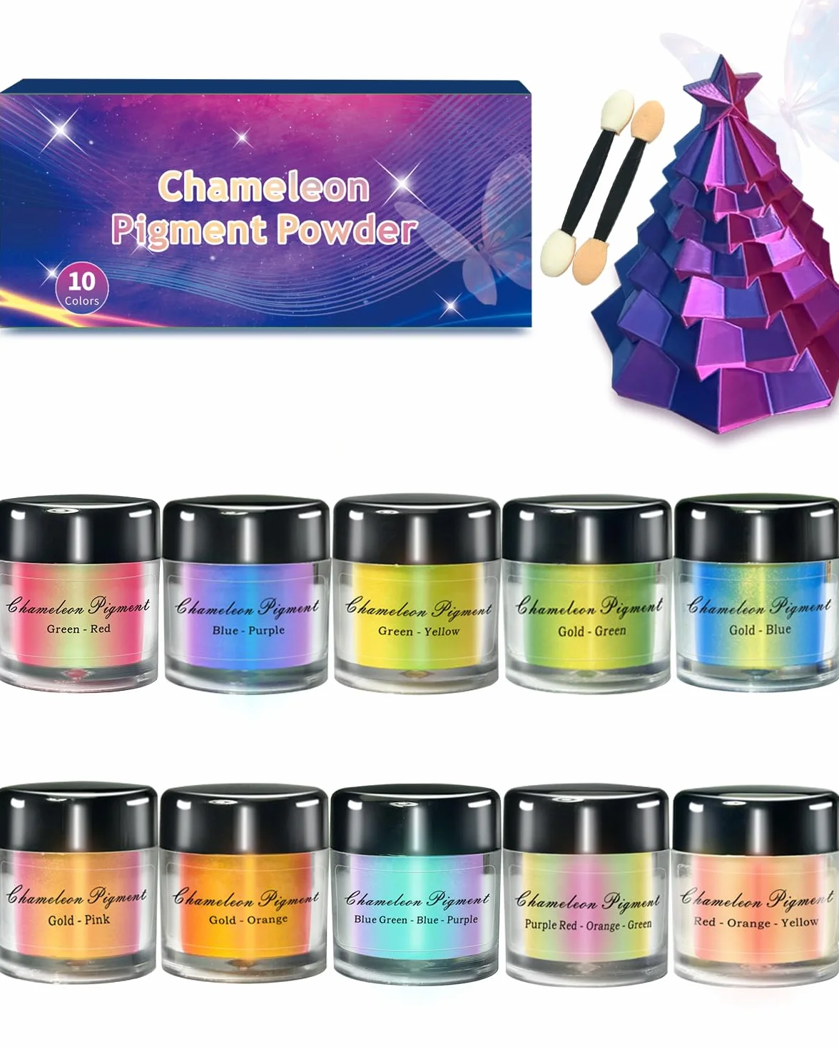 Polvere di Mica Camaleonte – 10 × 3 g Pigmenti Effetto Color Shift per Resina Epossidica, Polvere Cromata ad Alta Intensità per Tumbler, Pittura, Unghie e Progetti DIY