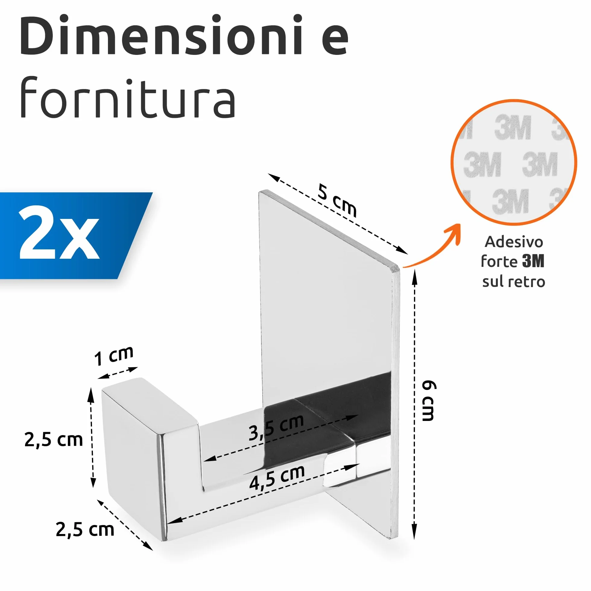 ECENCE Ganci Adesivi 2x, Appendi asciugamani cromo portasciugamani in Acciaio Inox, Gancio autoadesivo