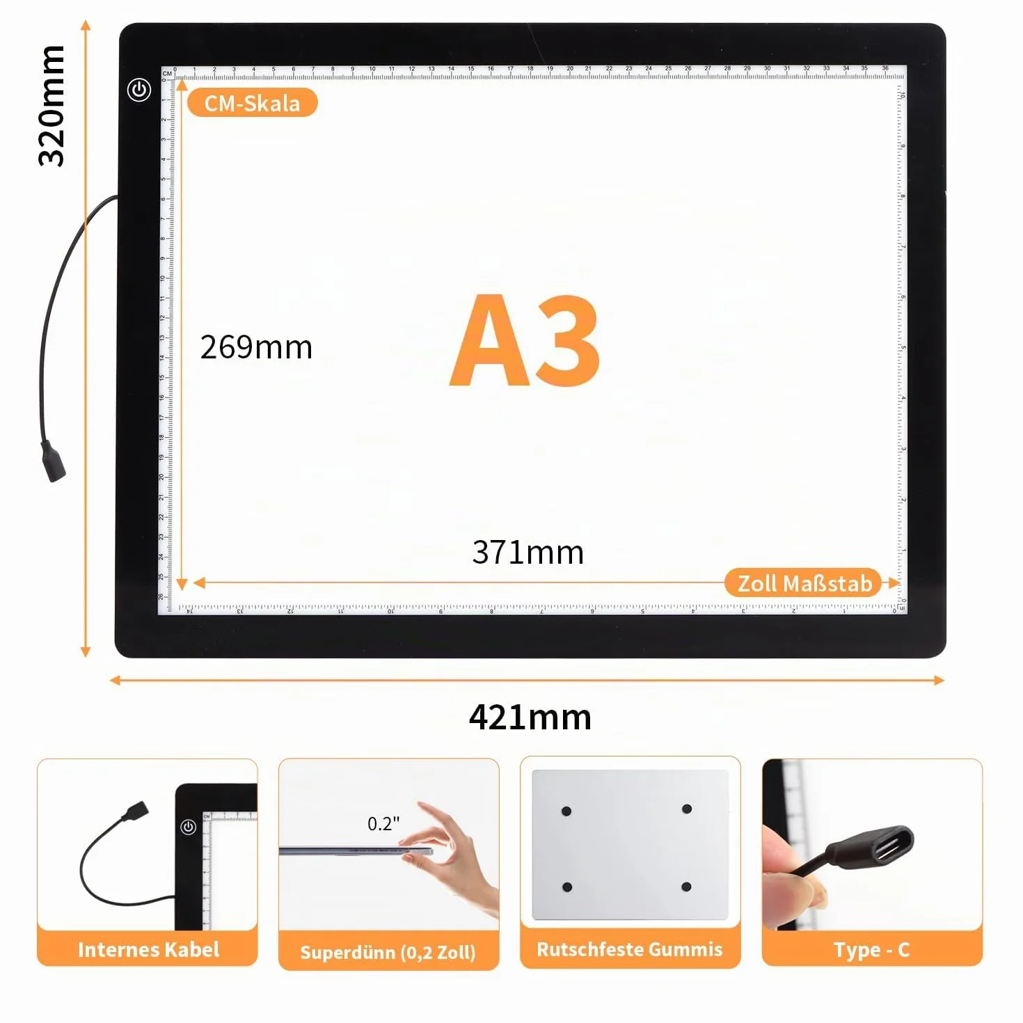 Tavololuminoso Light Pad A3,4800 Lux molto luminoso 5 mm ultra sottile per 5D Diamond Painting, piastra dimmerabile con supporto pieghevole / clip