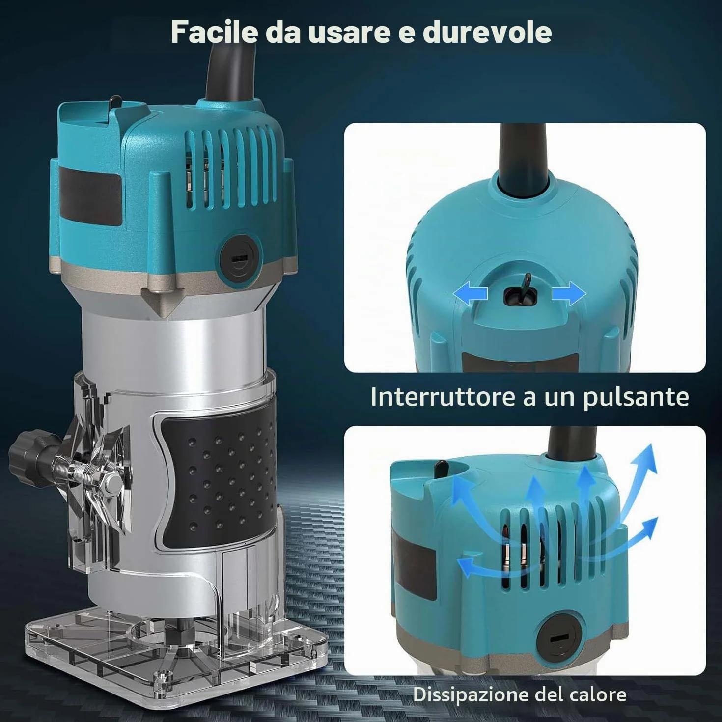 Fresa per legno, fresatrice per legno, fresatrice per legno, fresa multifunzione 30000R/MIN 800 W + 15 frese in metallo duro da 6,35 mm