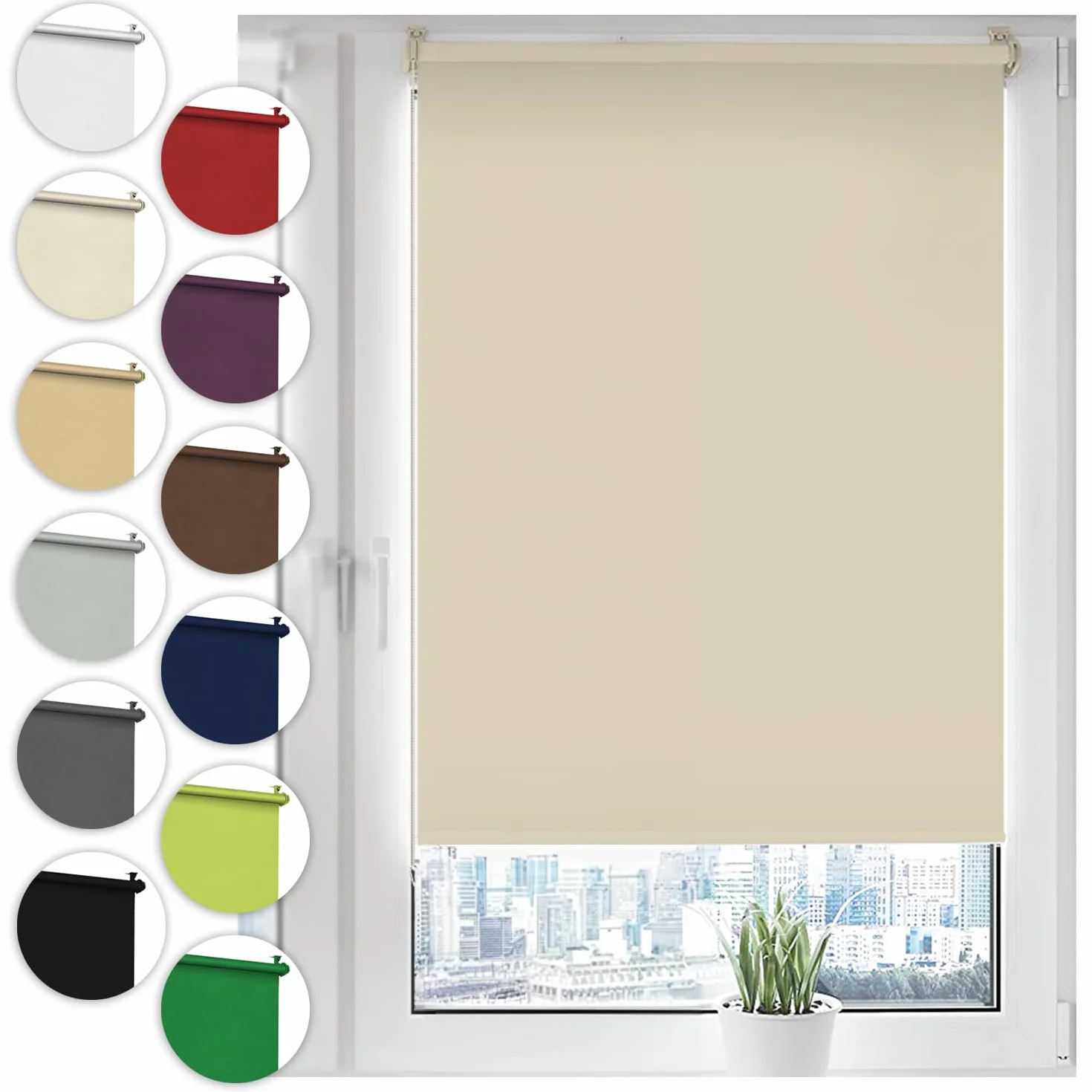 Sonello Tenda a rullo oscurante Klemmfix senza Forare 50cm x 130cm crema, tenda avvolgibile oscurante con morsetti e con catenella per finestre e porte, Blackout, opaco, Protezione Solare