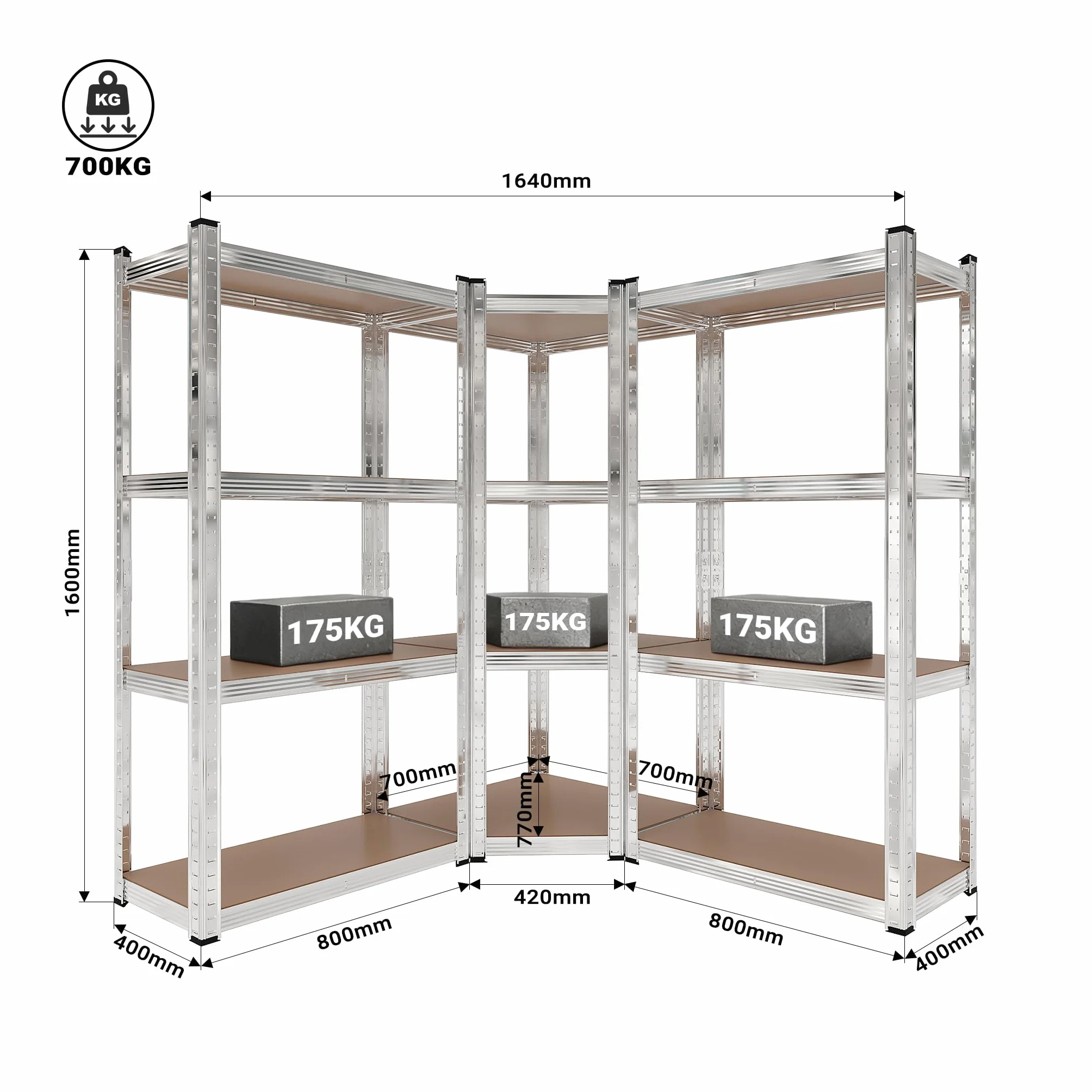 Wiltec Scaffale ad angolo per carichi pesanti Scaffalatura a incastro per cantina officina