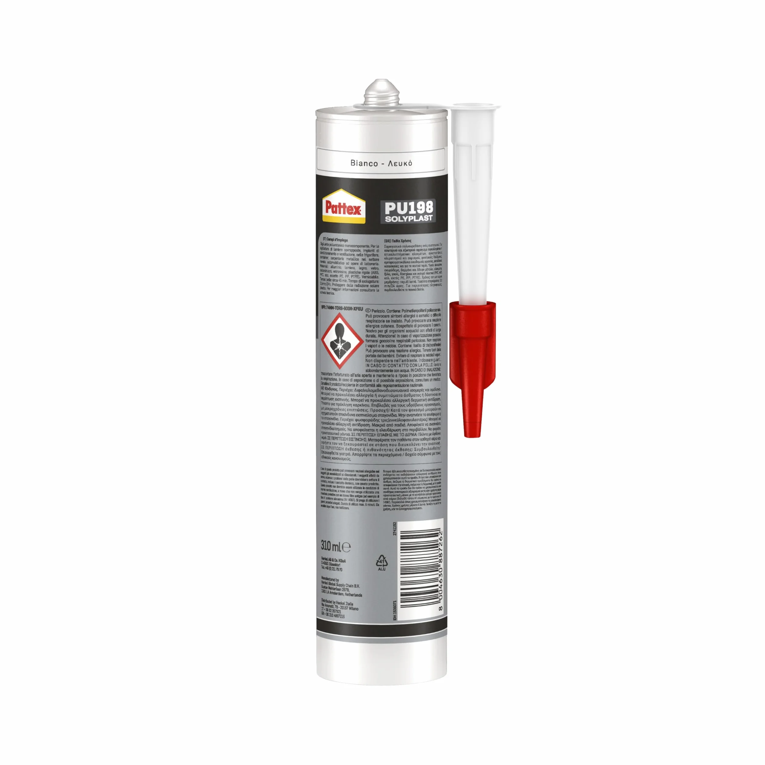Pattex Sigillante Poliuretanico PU 198, Sigillante per Lattoneria, Carpenteria Metallica, Costruzioni Metalliche, Impianti di Condizionamento, Auto e Nautica, Carrozzeria, Bianco, Cartuccia da 310ml