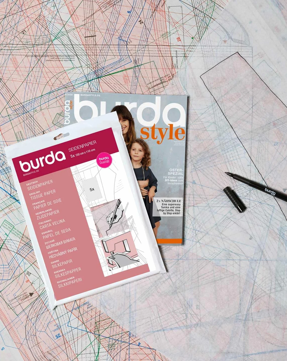 Burda 2Gtis-Carta velina per sarti, 110 x 150 cm, Rosa