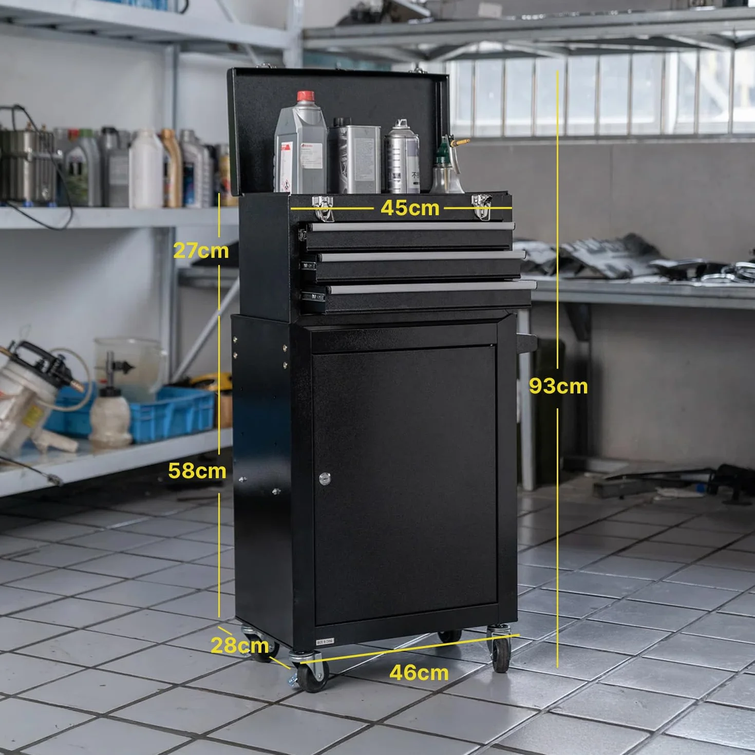 Carrello Officina Porta Attrezzi in Metallo con 3 Cassetti Scorrevoli, Banco da Lavoro Mobile per Garage