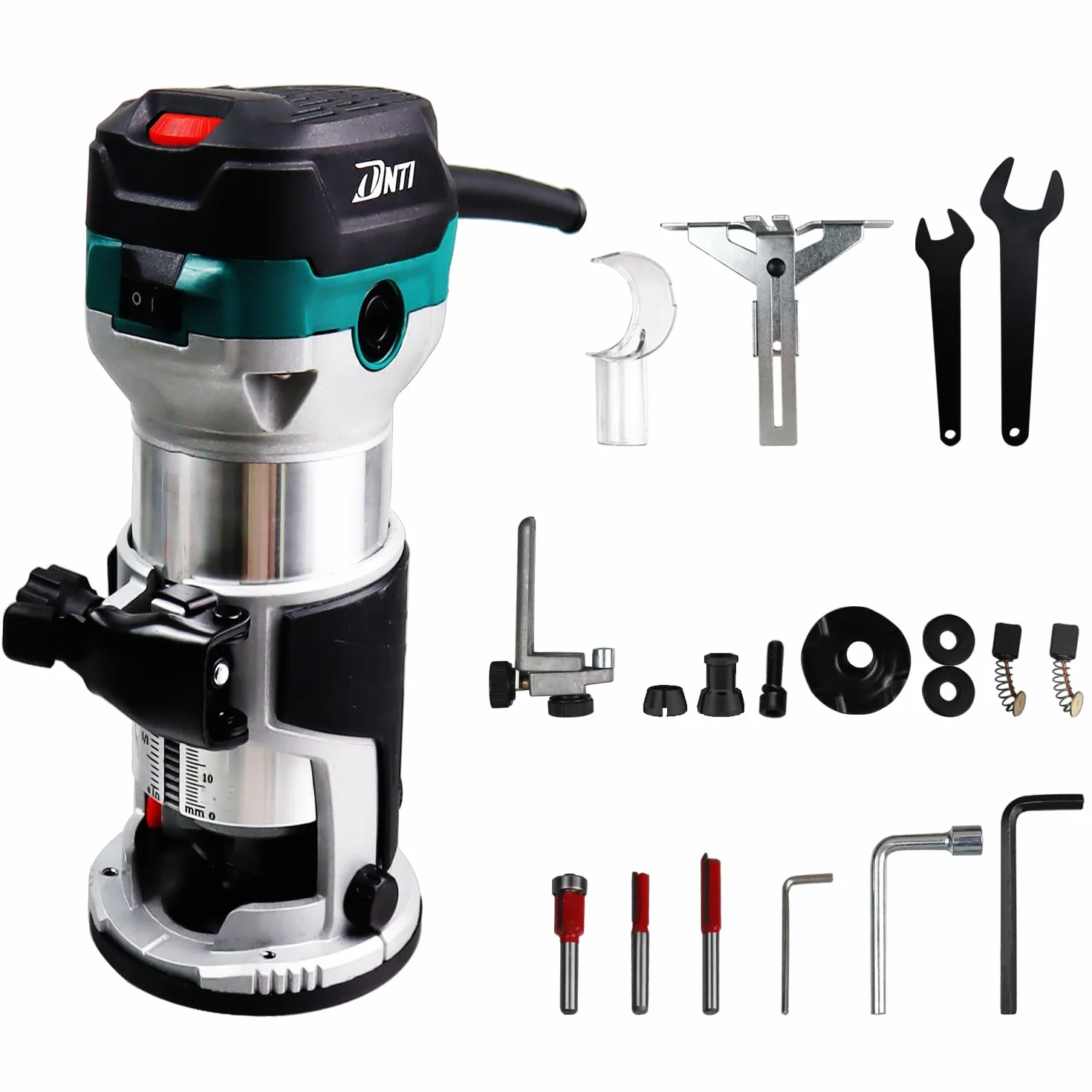 Fresatrice Rifilatore,DNTI Router di legno elettrico 710W 10000-30000 giri/min,6 velocità variabili,2 pinze da 6 mm e 8mm, laminatore professionale con accessori,Base fissa