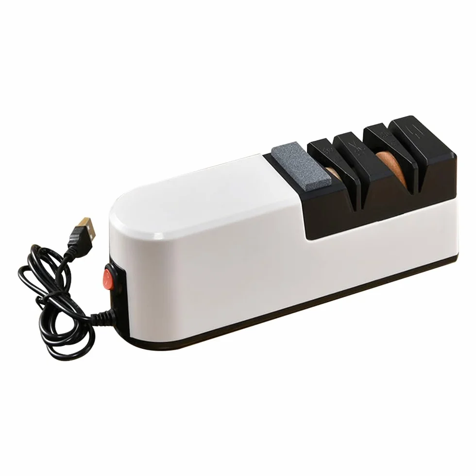 Affilacoltelli elettrico ad alta precisione per uso domestico con ricarica USB, struttura in ABS e pietra diamantata professionale per un rapido ripristino della lama e un'affilatura fine per coltelli