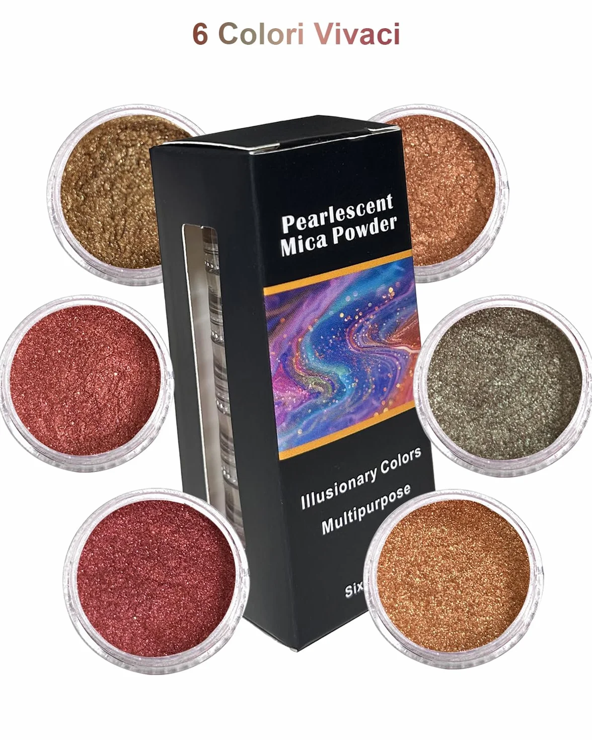 Polvere di Mica – Set 6 Colori per Resina Epossidica, 6 Barattoli di Pigmento Portatili per DIY, Sapone, Candele, Nail Art e Hobby Creativi – Smoky Warm