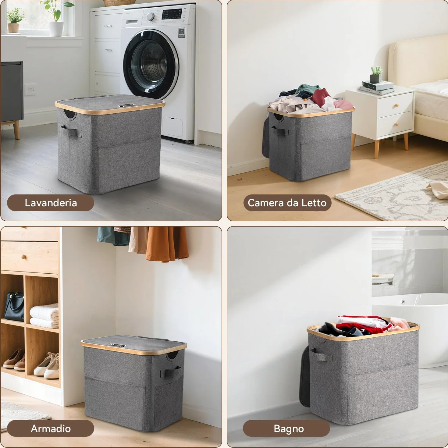 OUSFOT Cesto Portabiancheria Sporca 50L, Cesta Panni Sporchi con Grandi Tasche Anteriori e una Robusta Maniglia, Impermeabile Laundry Basket Per Armadi a Muro, Camere da Letto, Lavanderie, Bagno