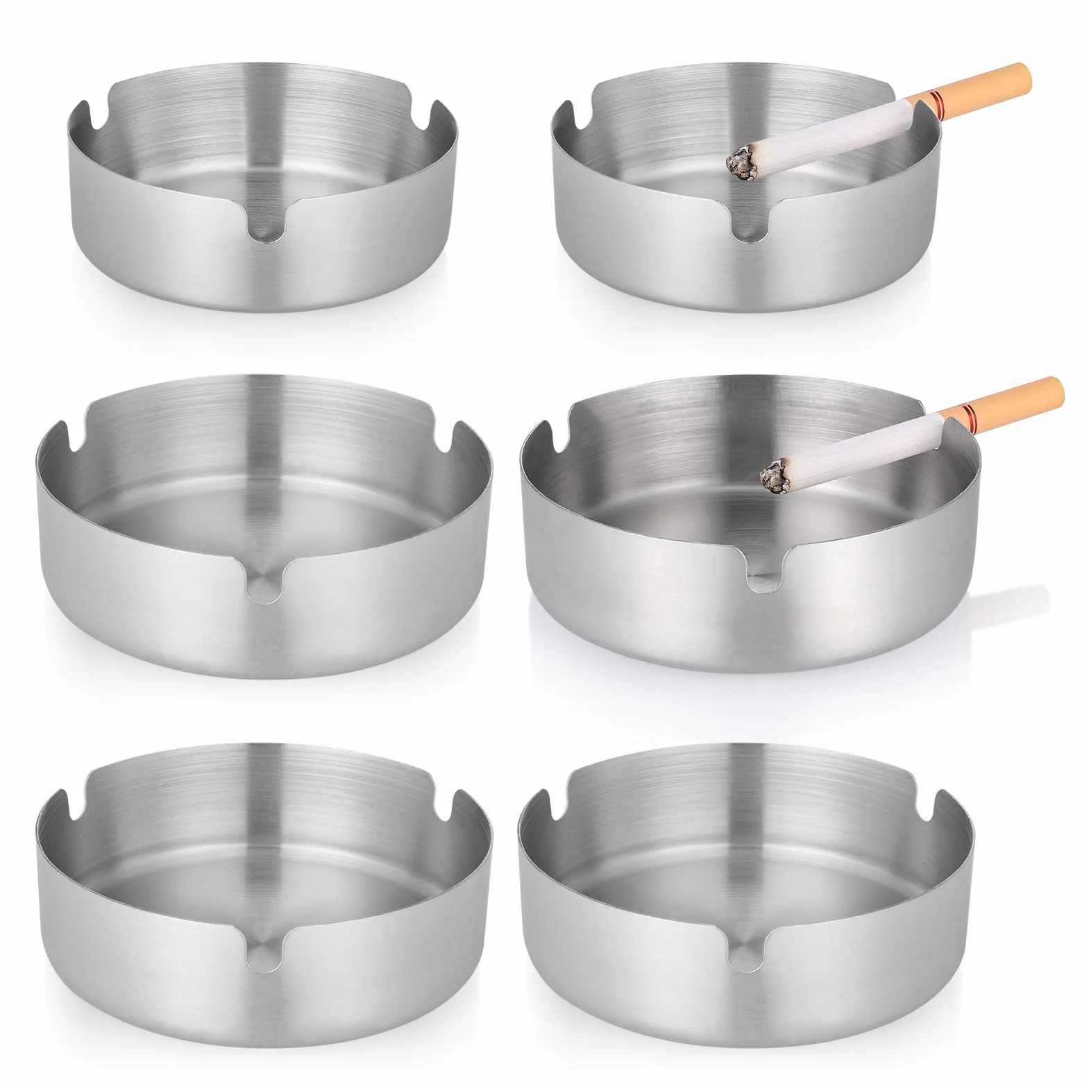 Portacenere da Tavolo in Acciaio Inox 6 Pezzi con 3 Scanalature, Argento