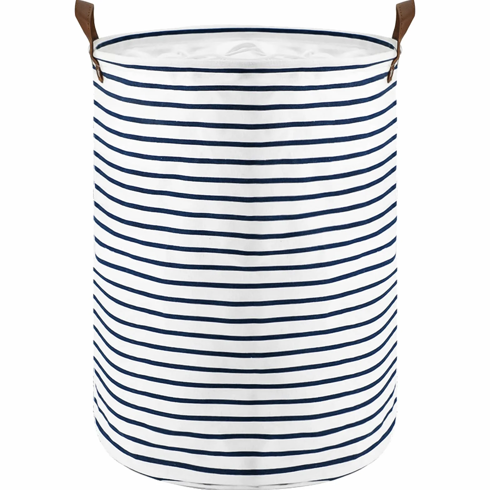 DOKEHOM 18-Inches Raggruppabili Round Stoccaggio Paniere, Cotone (Strisce Blu, M)
