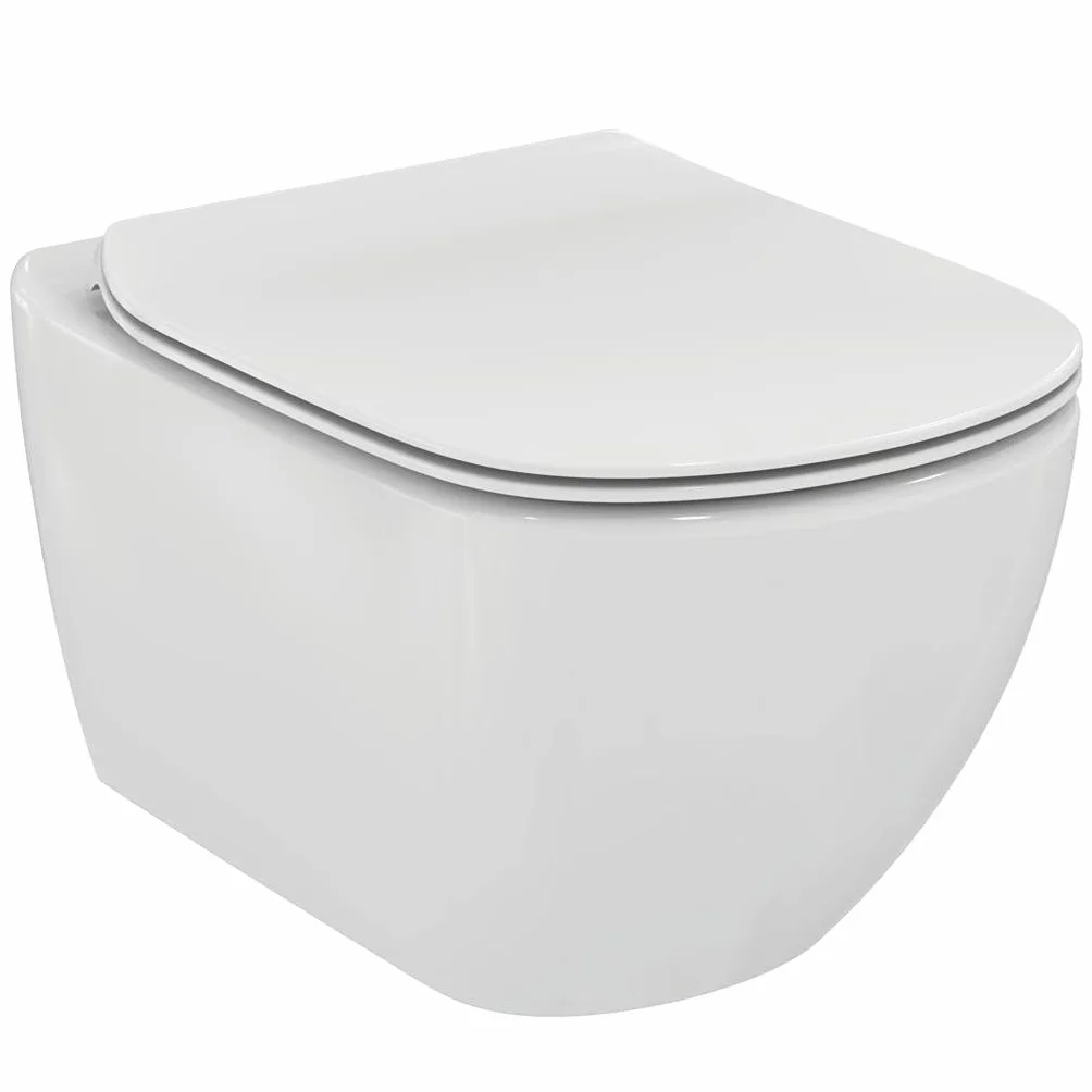 Ideal Standard - Tesi, WC sospeso Aquablade con fissaggi nascosti, Copriwater sottile con chiusura rallentata, Bianco