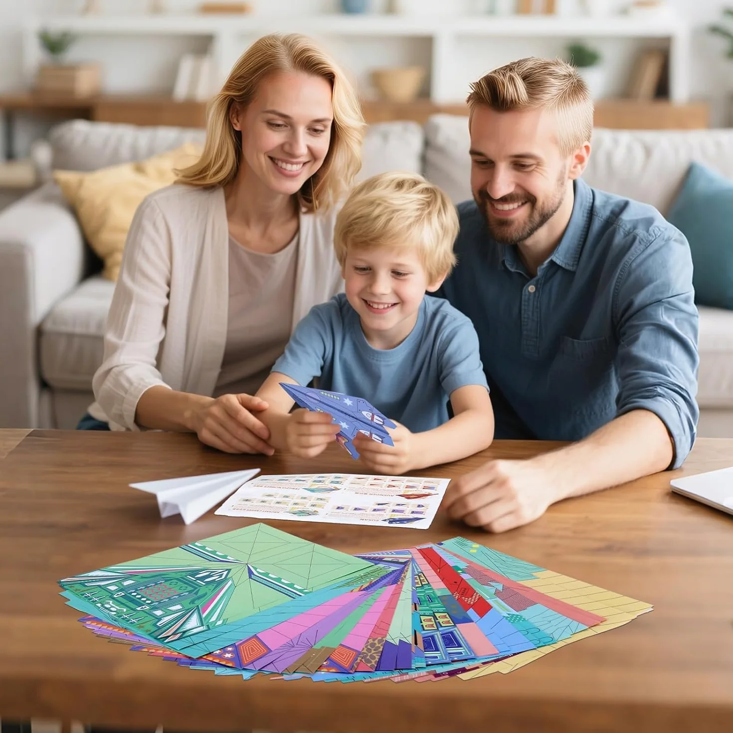 Carta Origami per Bambini, Kit aeroplanino di carta 32 Fogli Aerei di Carta da Piegare e Lanciare Doppia Faccia Fogli Colorati di 16 Bellissimi per Ragazzi e Ragazze dai 5,6 ai 12 Anni