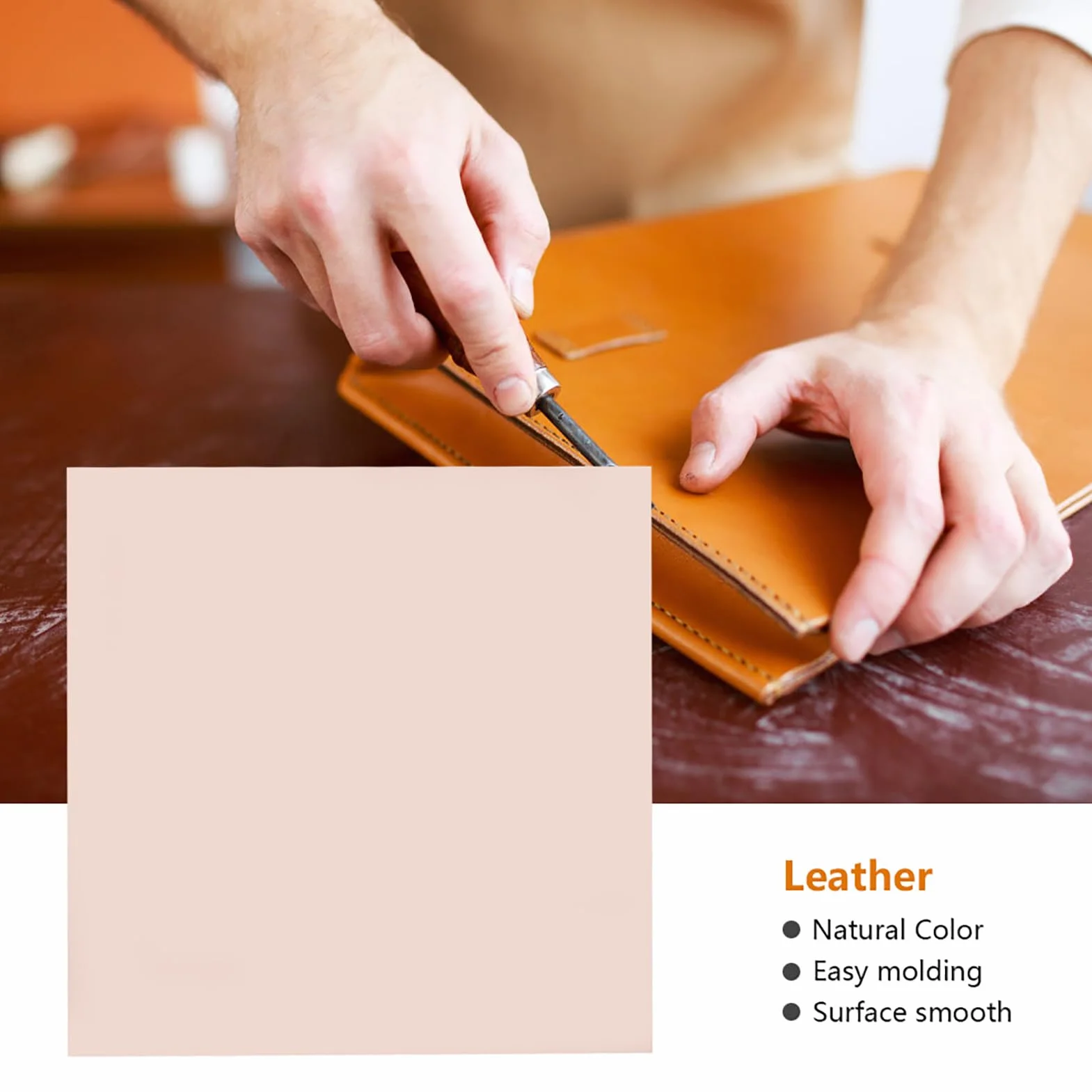 Pelle naturale conciata al vegetale, vera pelle di cowskin genuina marrone per portafoglio cintura scarpe fare fai da te cucito (2,0 di spessore 20 x 20 cm)