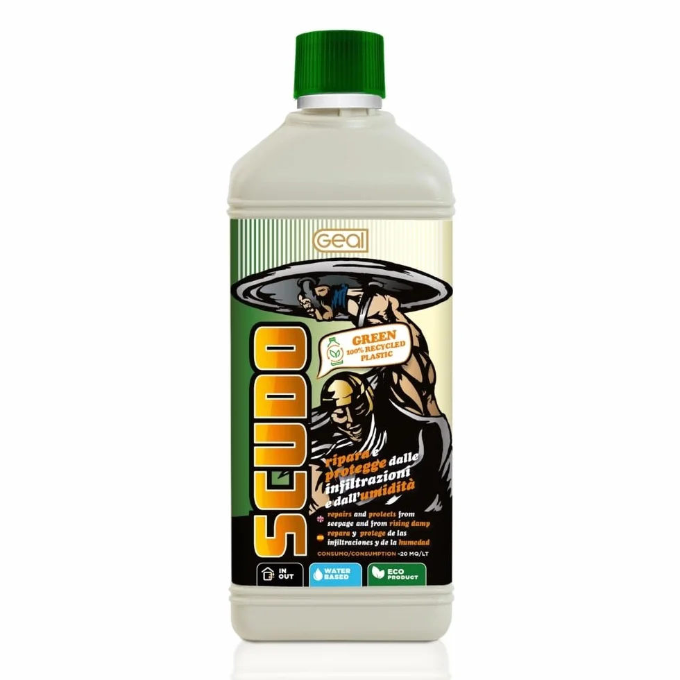 GEAL SCUDO. Idrorepellente Anti Infiltrazioni Base Acqua. Elimina Infiltrazioni per Terrazze, Pavimenti e Rivestimenti. 1 Litro rivestimenti. 1 Litro