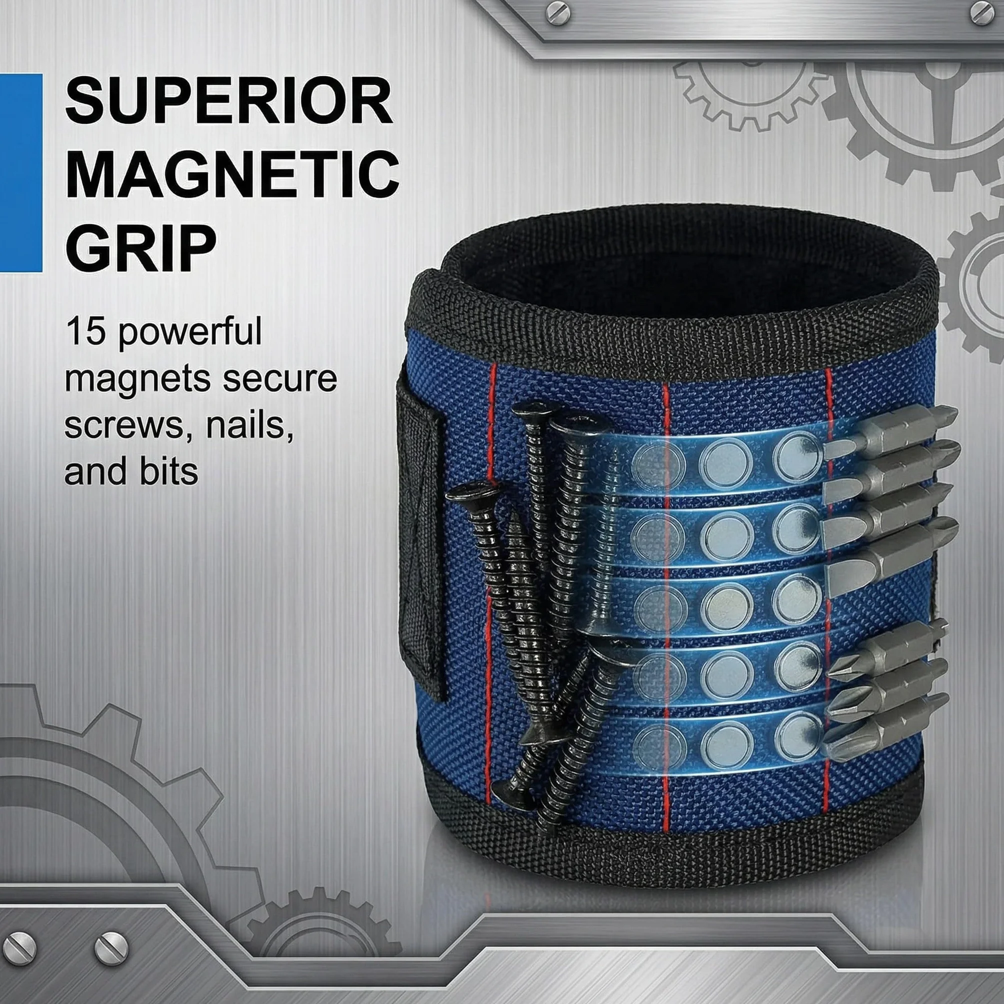 Bracciale Magnetico con 15 Potenti Magneti, Polsino Magnetico per Viti Chiodi e Bulloni, Regalo Uomo Originale per Festa del Papà e Compleanno