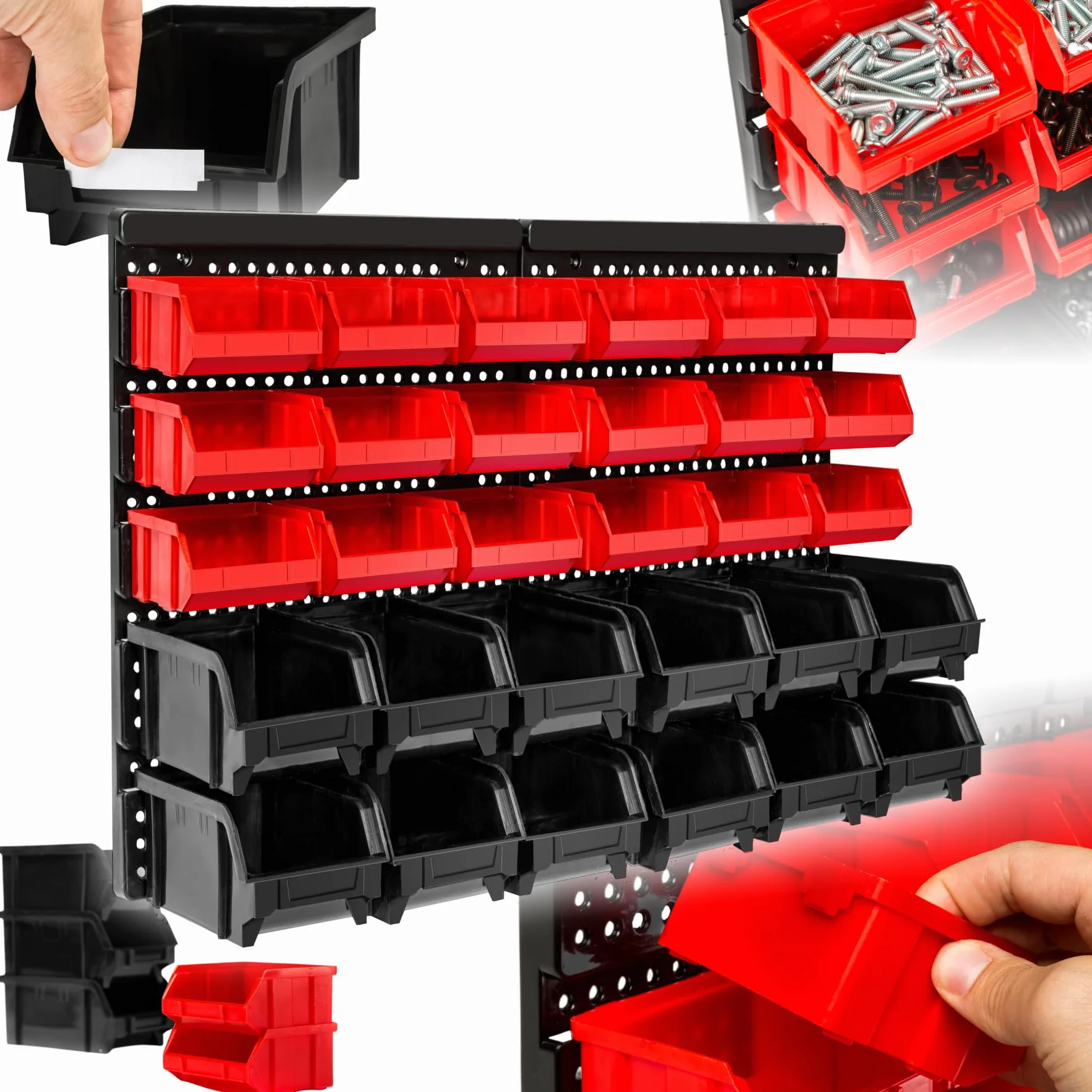 tectake® Portaminuteria, Scaffale da Parete, 30 Cassetti Impilabili, 12 Grandi e 18 Medi, Meccanismo di Apertura Comodo, 64x38x17,5 cm, Cassettiera Officina - Scaffale Singolo
