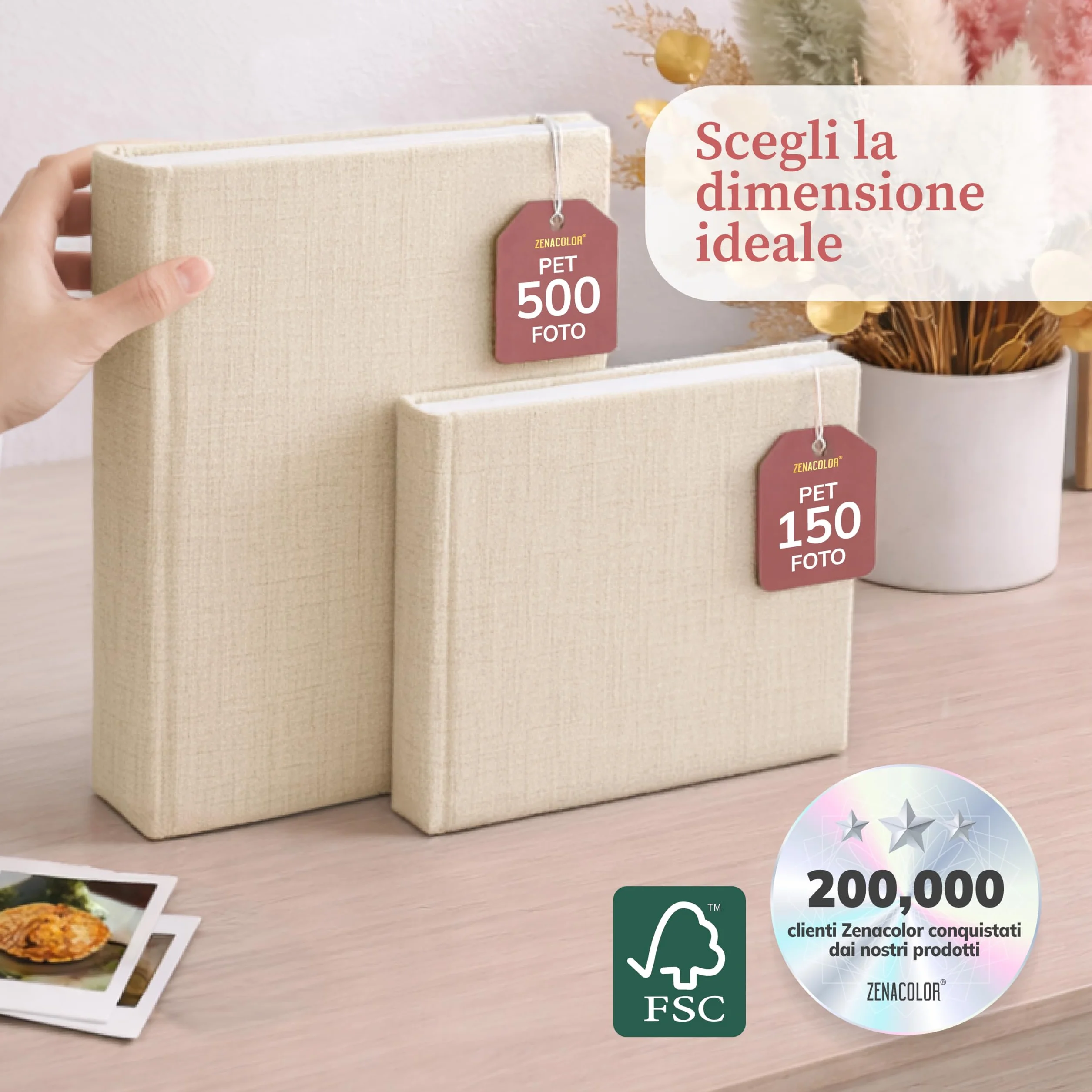 Zenacolor Album Fotografico fai da te - Scrapbook in Lino 30x30cm Beige - 100 Pagine & Spazio per 500 Foto