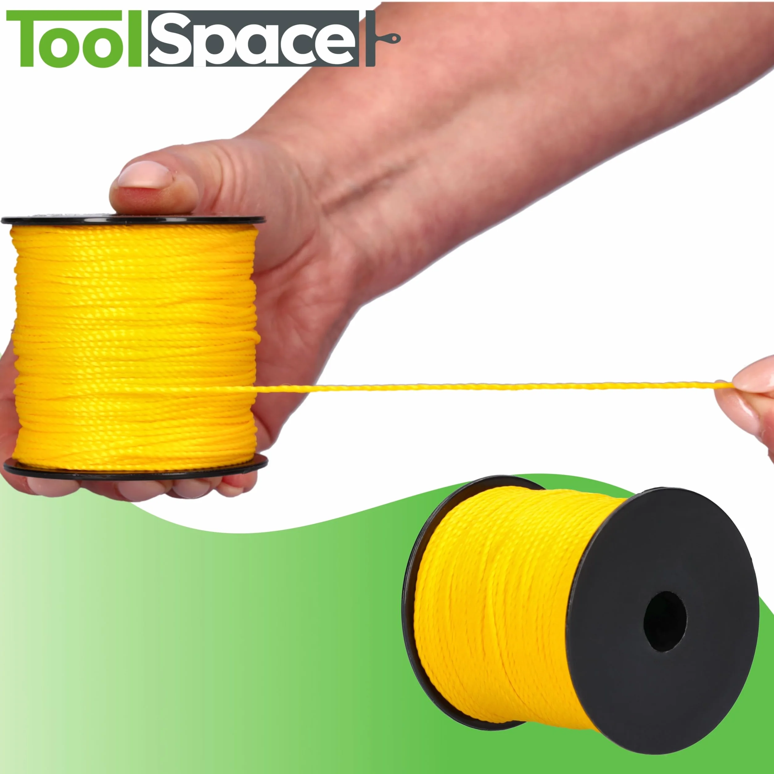 ToolSpace Cordone per muratori - 100m x 1,6mm - Giallo - Polipropilene di seta - Cordone di livellamento - Filo a piombo - Cordone per intonaco di forza - durevole e resistente agli strappi