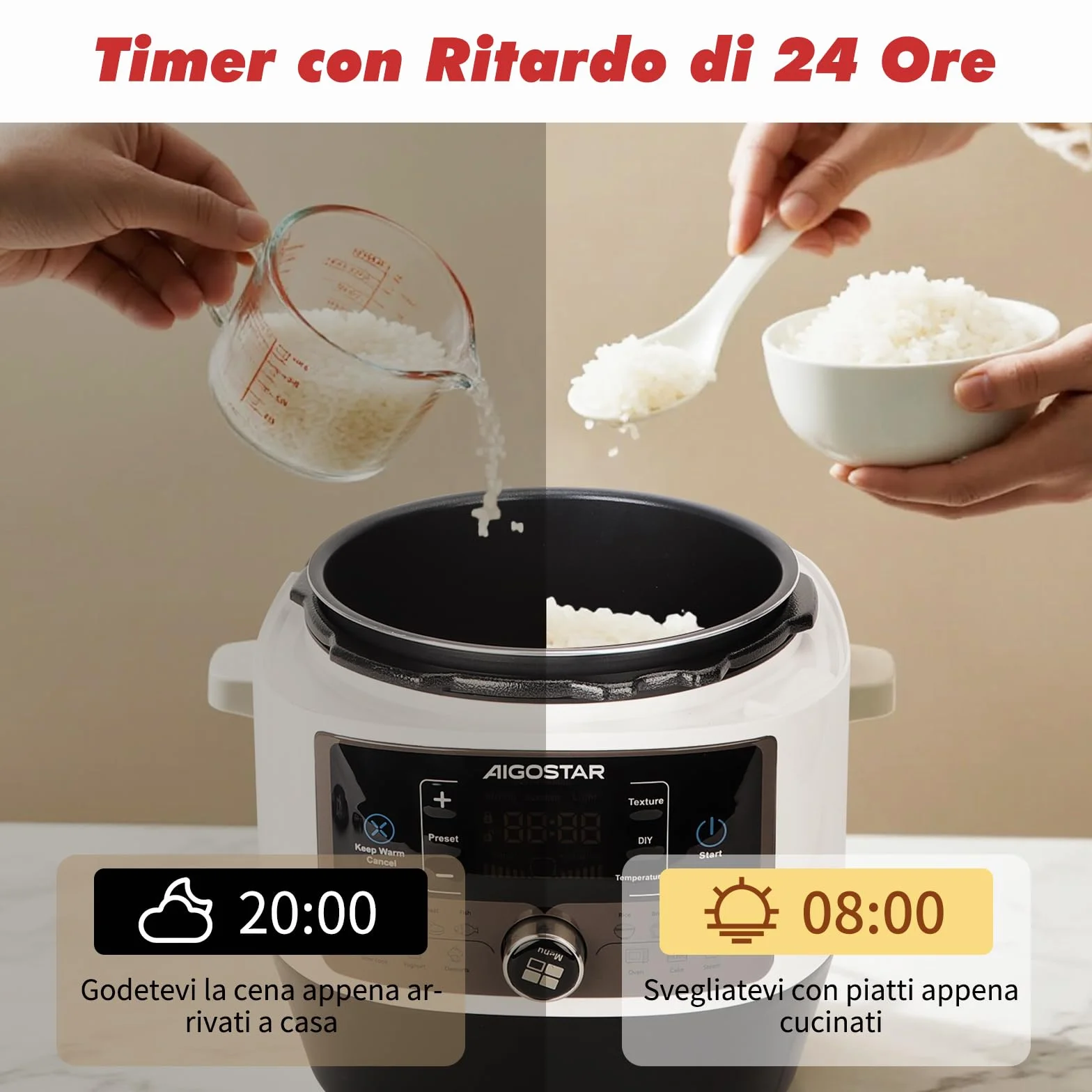 Aigostar Panda – Pentola a Pressione Multifunzione e Cottura Lenta, 14 Funzioni Programmabili, Pentola in Lega di Alluminio con Rivestimento Antiaderente da 5,5 litri, 1000 W, Ricettario in PDF