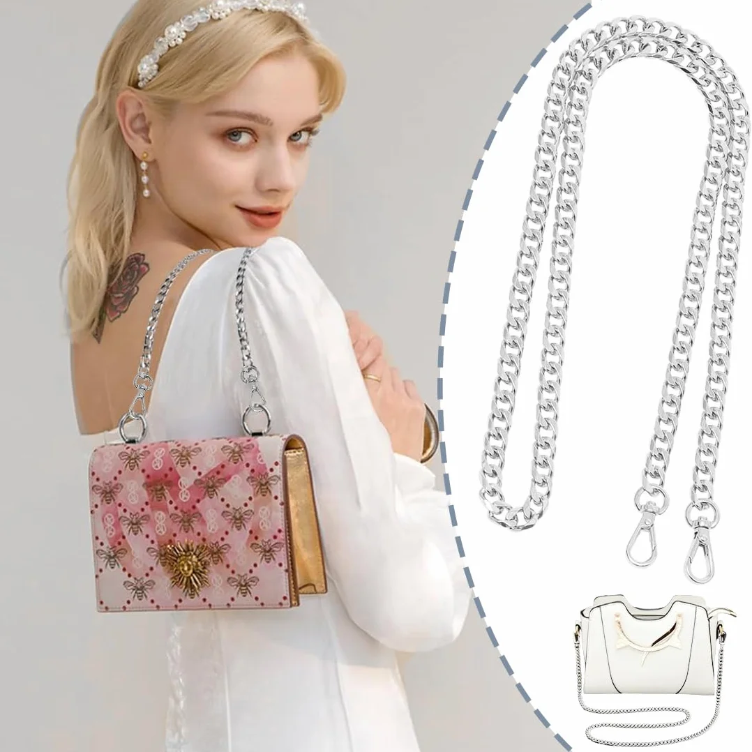Catena per borsa in argento, catena per borsa in metallo dorato, 120 cm, adatta per fai da te, borse, catene per pochette, catene di ricambio per borse a tracolla.