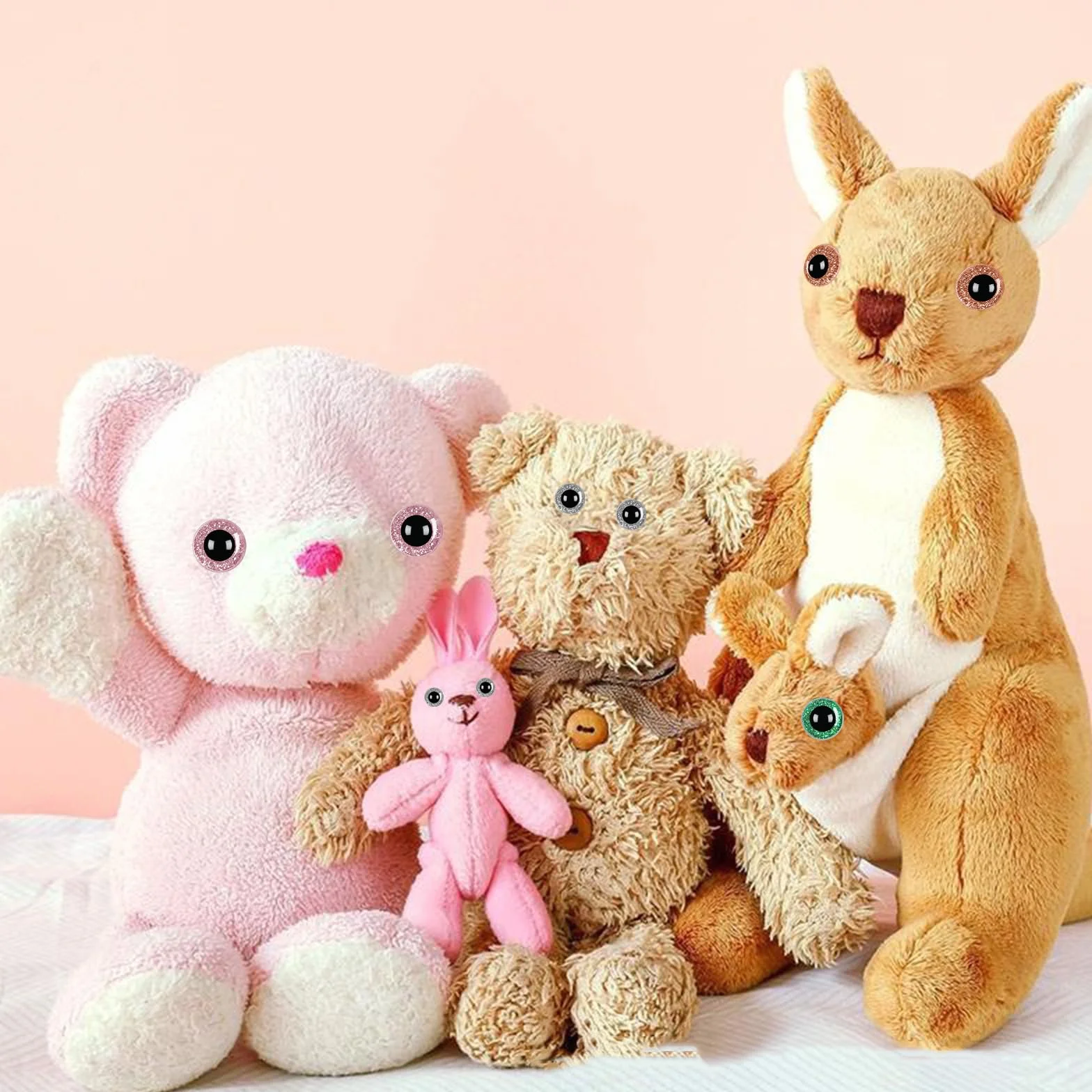 50 Pezzi Occhi per Amigurumi, 12-20mm Occhi Amigurumi, Occhi di Sicurezza per Amigurumi, Glitter Occhi per Pupazzi, Safety Eyes, Occhi Glitterati per Animali con Rondelle per Creazione Bambole