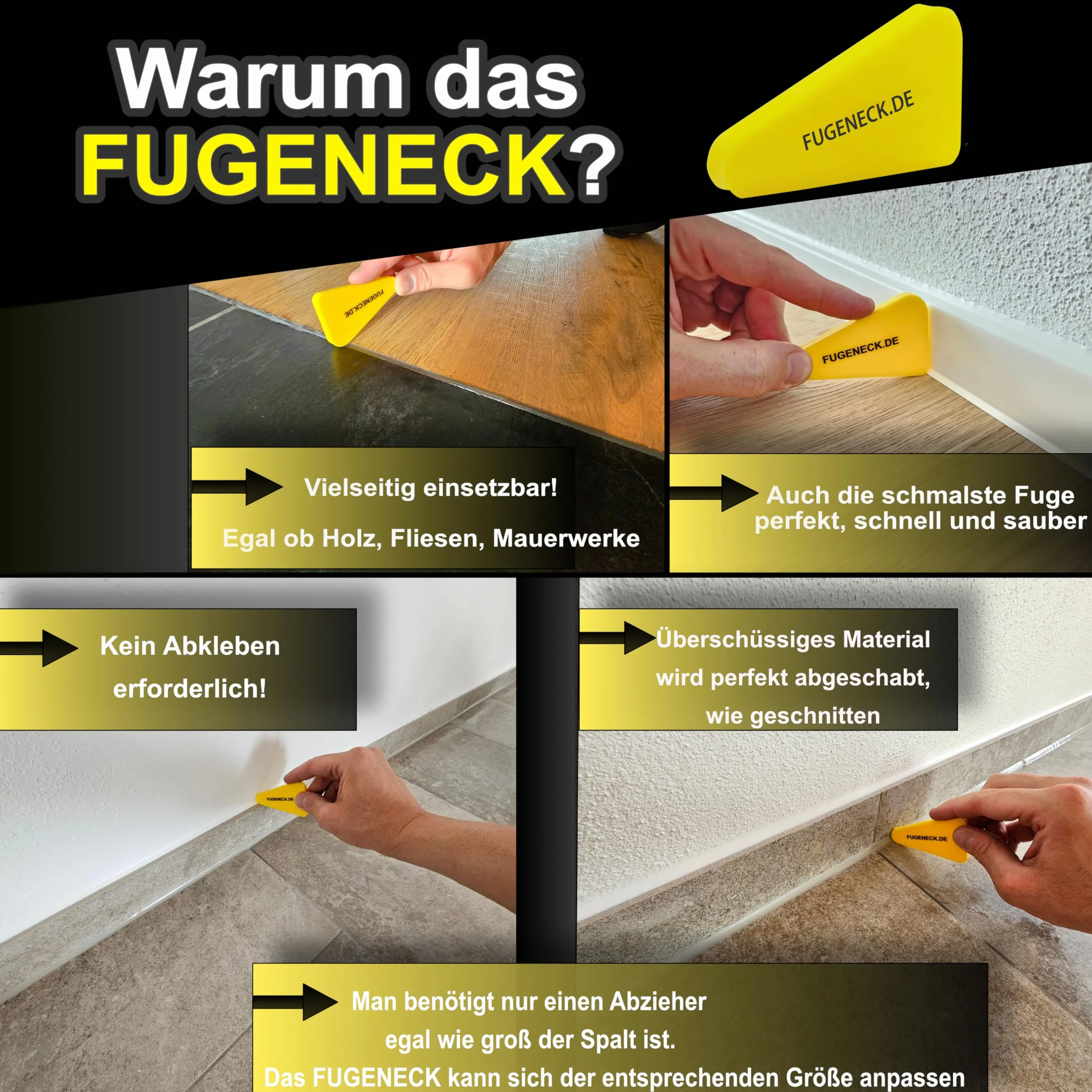 Estrattore professionale per fughe – design unico con bordi speciali – 3 diverse dimensioni – Strumento acrilico e silicone dalla Germania (1 pezzo giallo)