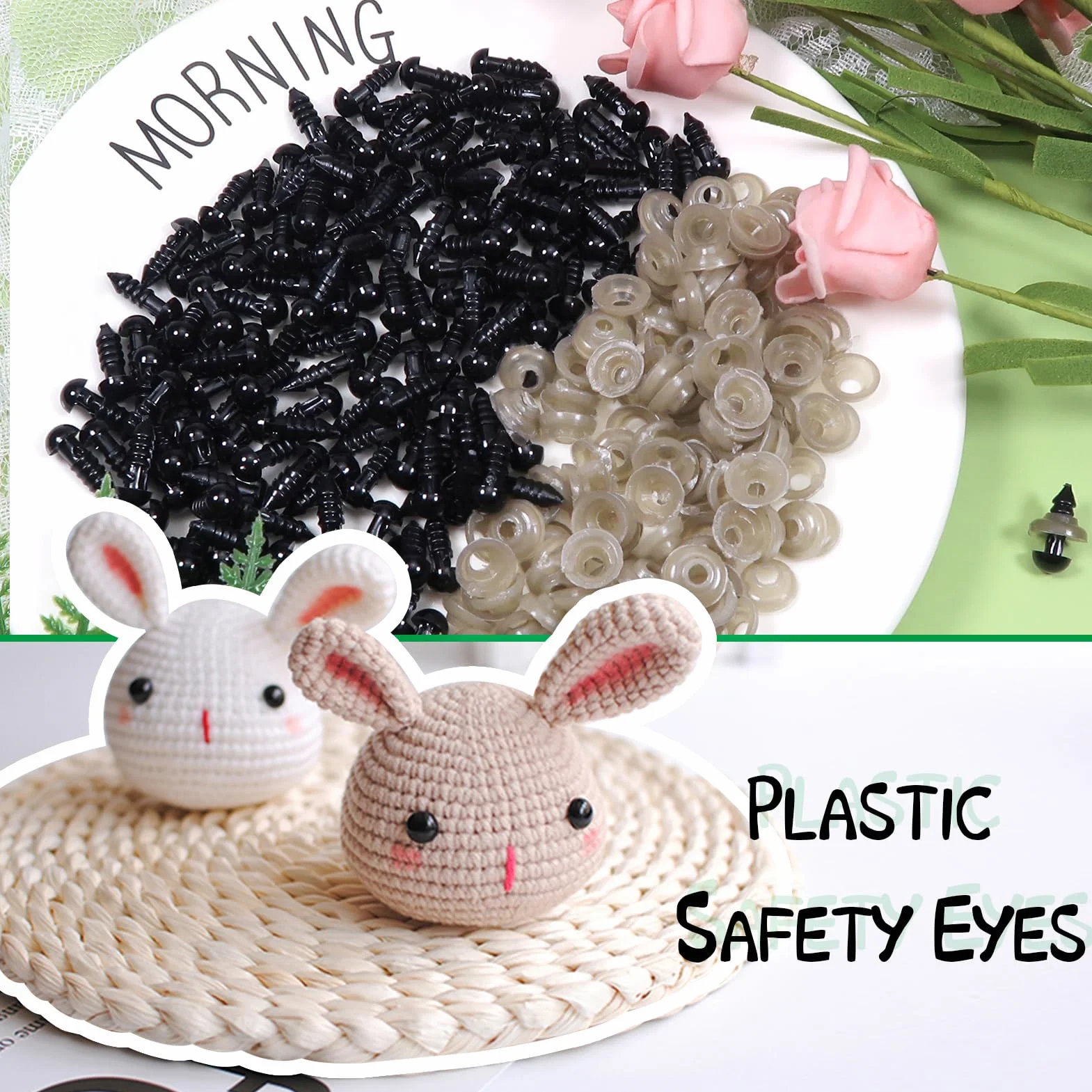 TOAOB 150 Pezzi Occhi di Sicurezza per Amigurumis con Rondelle 6 mm Nero Plastica Occhietti per Bambole Creazione Animale all'Uncinetto Pupazzi Creazione Artigianato Lavoretti