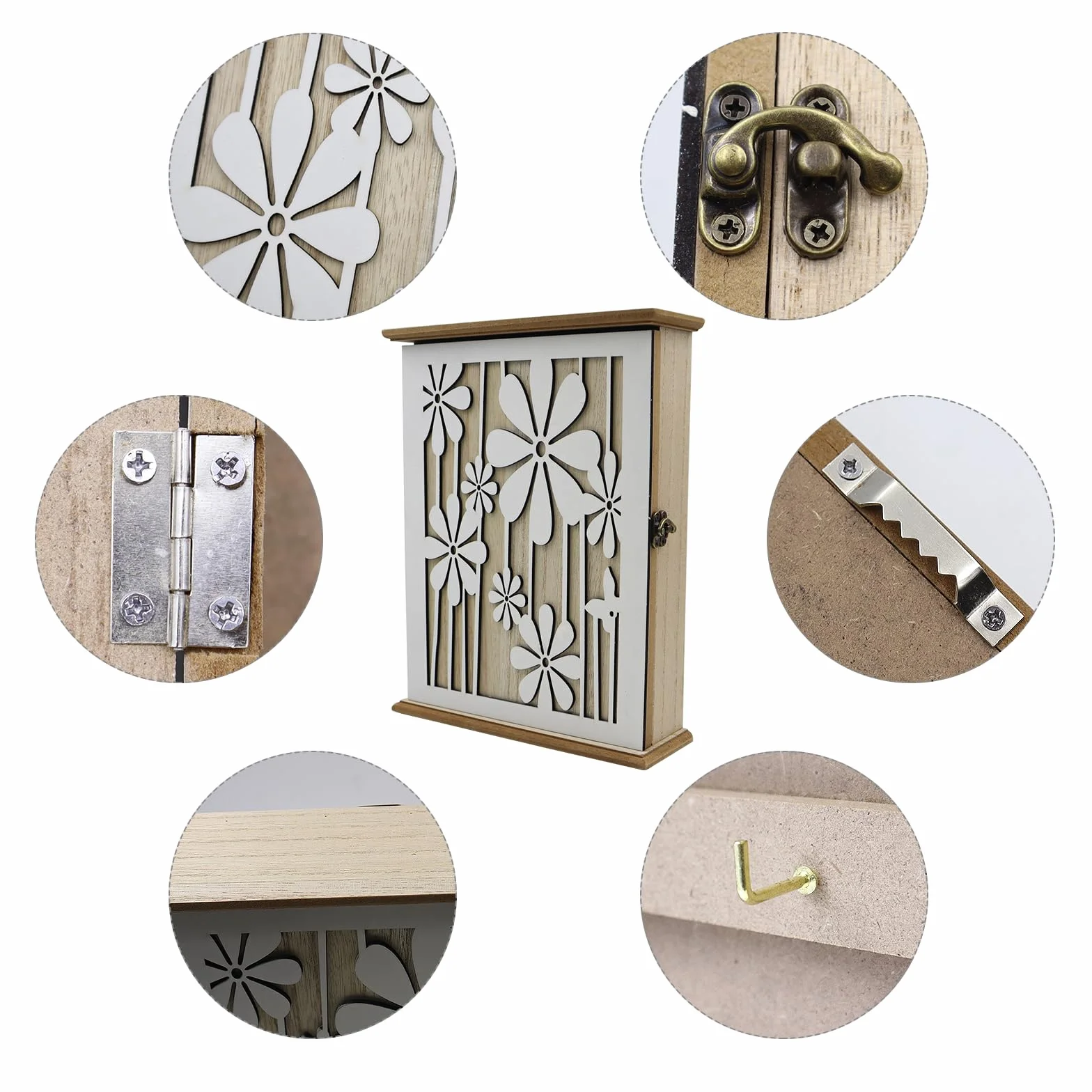 Cassetta Portachiavi da Parete in Legno con 6 Ganci 28.5x22x7cm