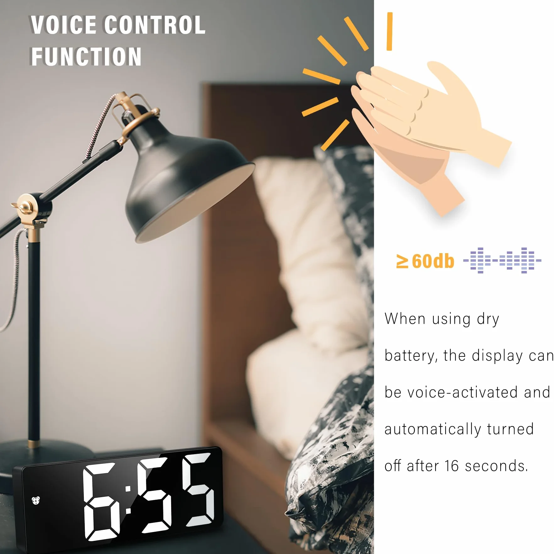 JQGO Sveglia Digitale da Comodino con Snooze, Display LED e Temperatura, USB e Batteria, Bianco