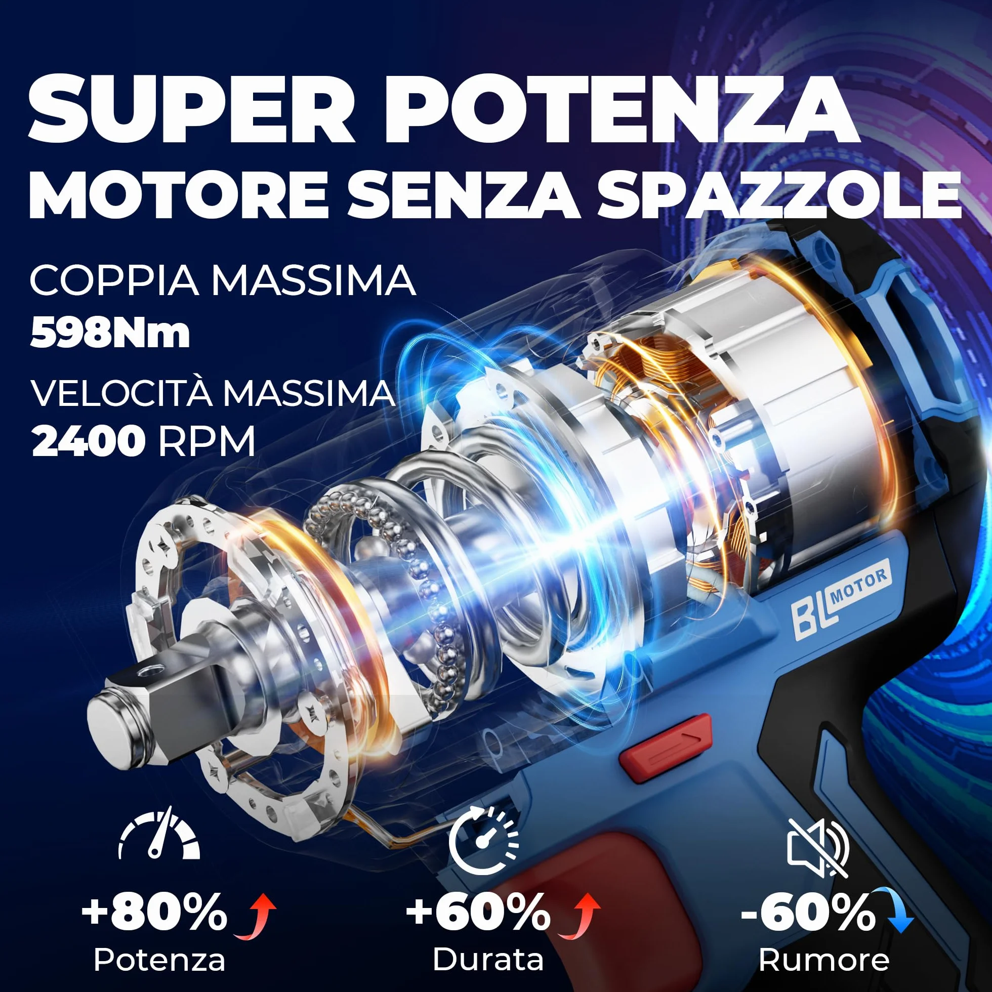 DongCheng Chiave ad Impulsi Senza Fili 20V 4.0Ah Li-ion 800 Nm 2400 giri/min 4 Velocità