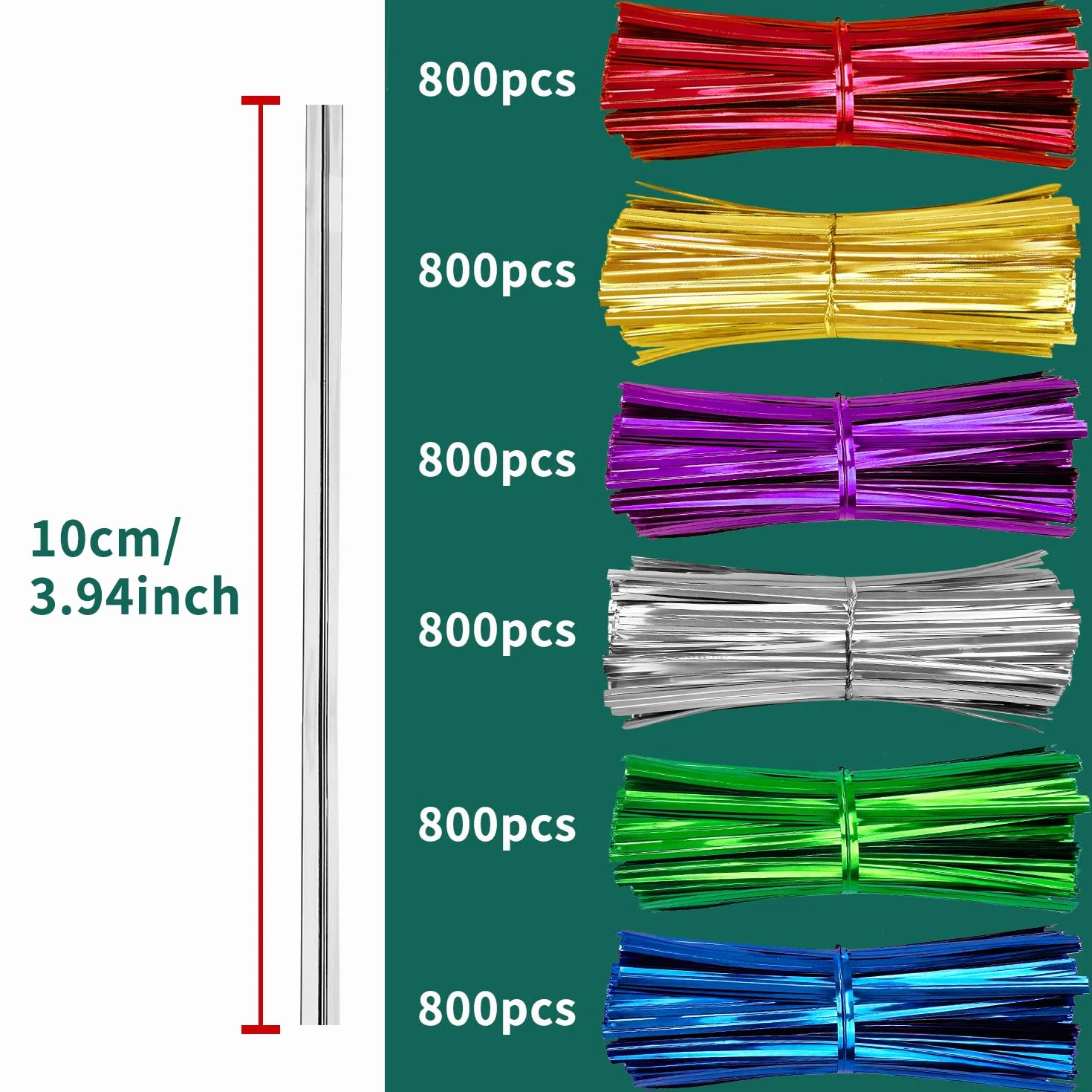 4800 Pezzi Cravatte di Carta Intrecciate, 10 cm di Fascette Metalliche Intrecciate per Sacchetti di Caramelle, Sacchetti di caffè, Cake Pop, Forniture per Bomboniere