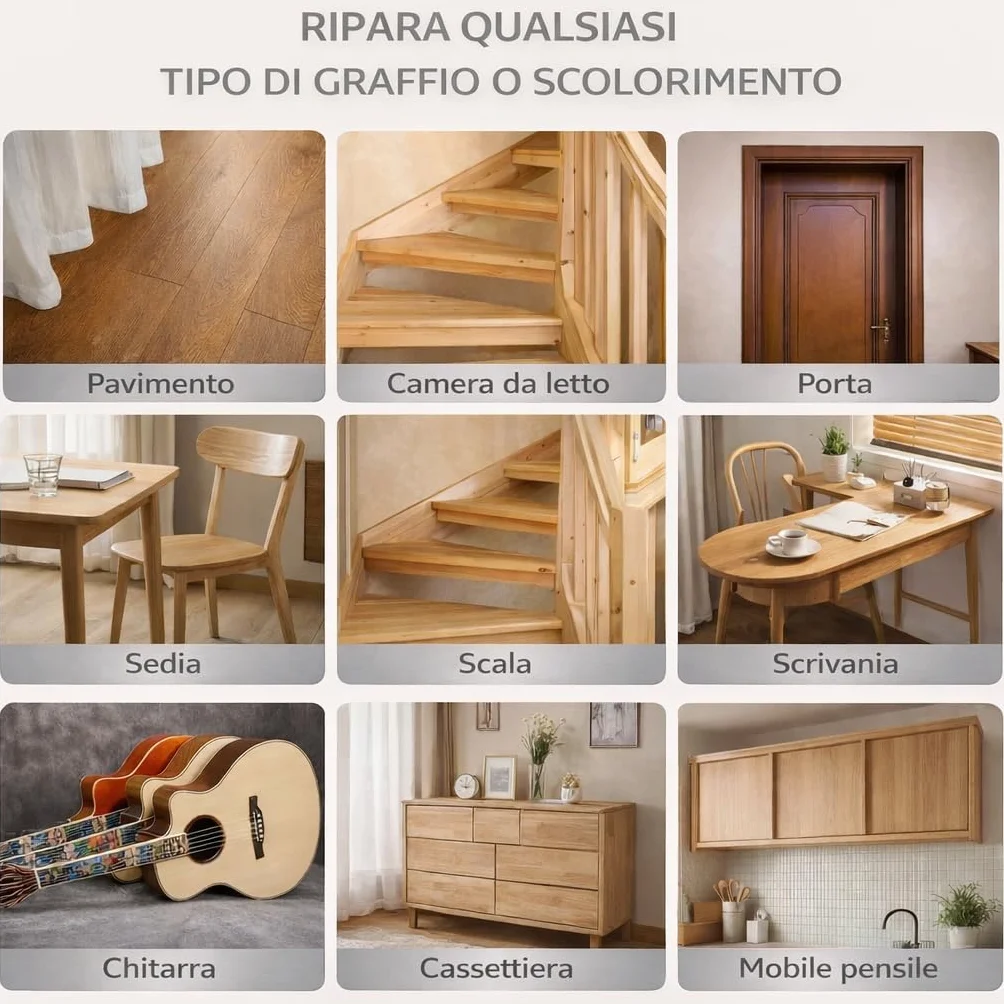 Bastoncino Cera per Ritocco Legno - Stick di Cera Naturale per Graffi e Solchi Legno - (Noce Chiaro)