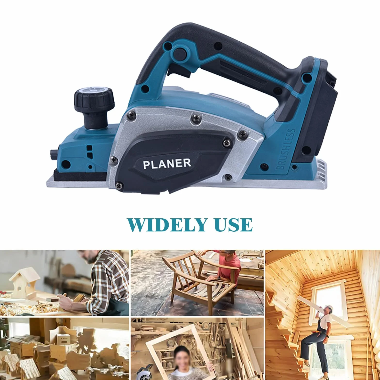 Pialla Elettrica per Legno Pialla Senza Fili compatibile con Makita 18V batteria, Piallatrice Elettrica Portatile da 15000RPM, Profondità Regolabile da 0 a 2 mm per falegnameria, mobili fai-da-te