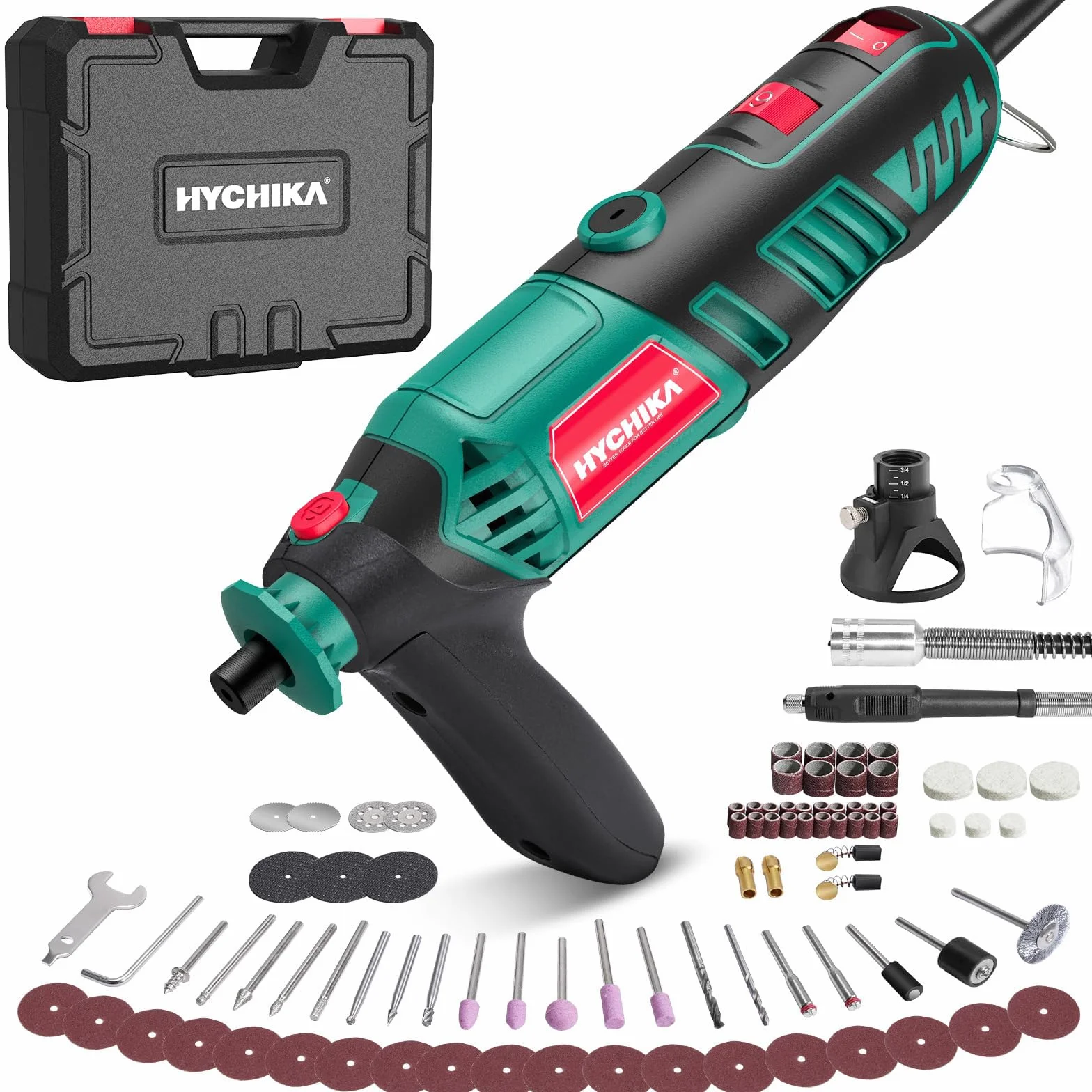 HYCHIKA utensile rotante 170W, kit multiutensile velocità variabile 8000-35000 RPM, 173 pezzi con albero flessibile