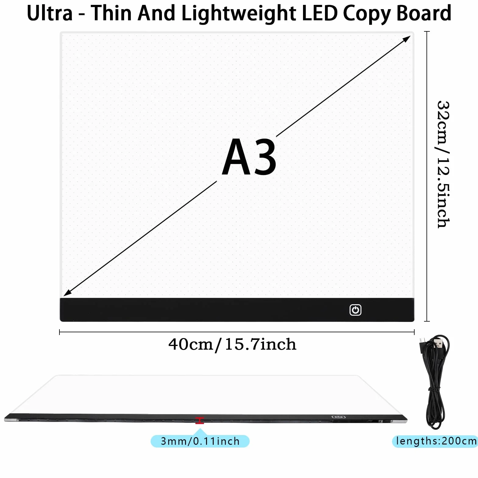 Coolzon A3 Tavoletta Luminosa, Lavagna Luminosa A3 LED Light Pad con Luminosità Regolabile, LED Tavoletta Luminosa,Ultra Sottile per Animazione, Schizzi, Progettazione, Disegno, Pittura a Diamante 5D